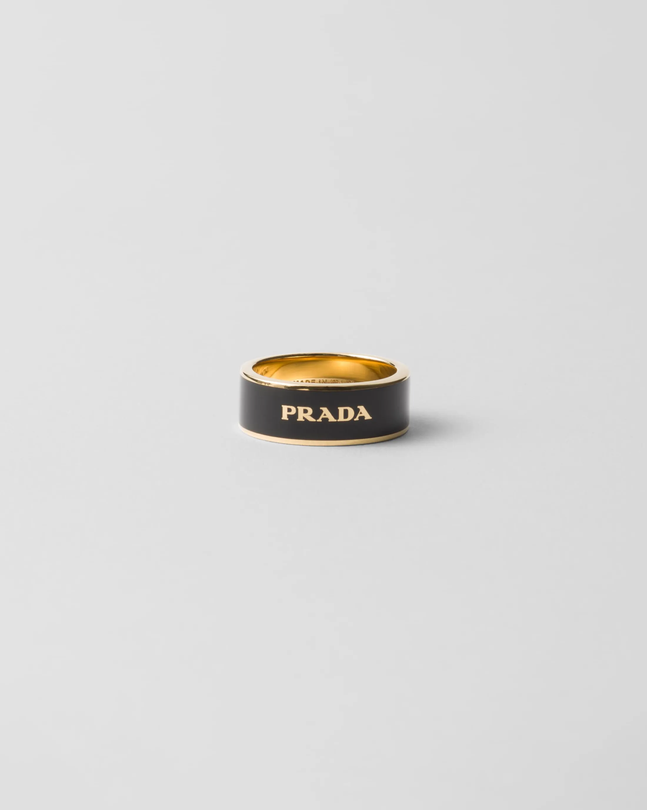 Prada Enameled metal ring Black/gold Online