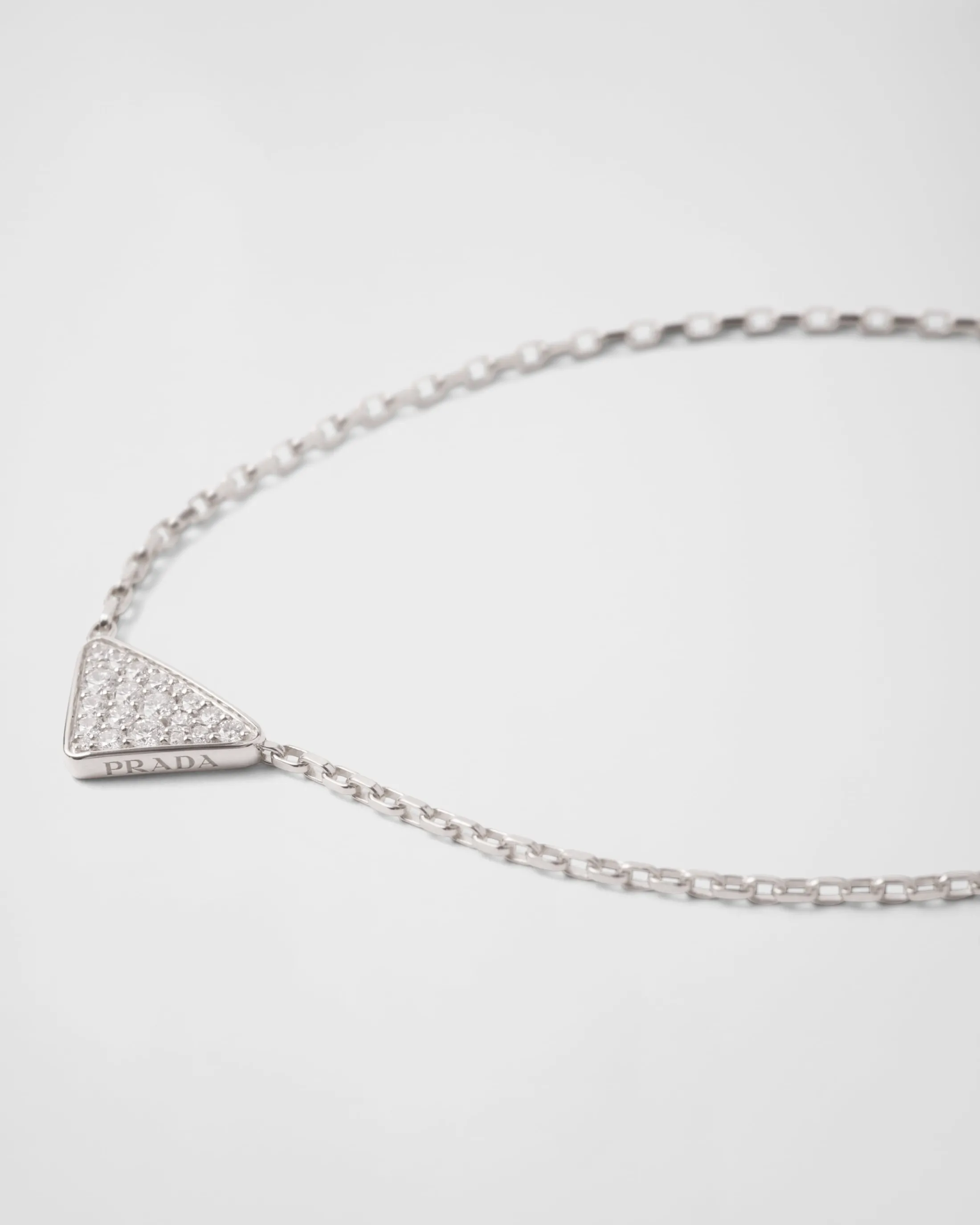 Prada Eternal Gold micro triangle pendant necklace in white gold and diamonds Whitegold/white Discount