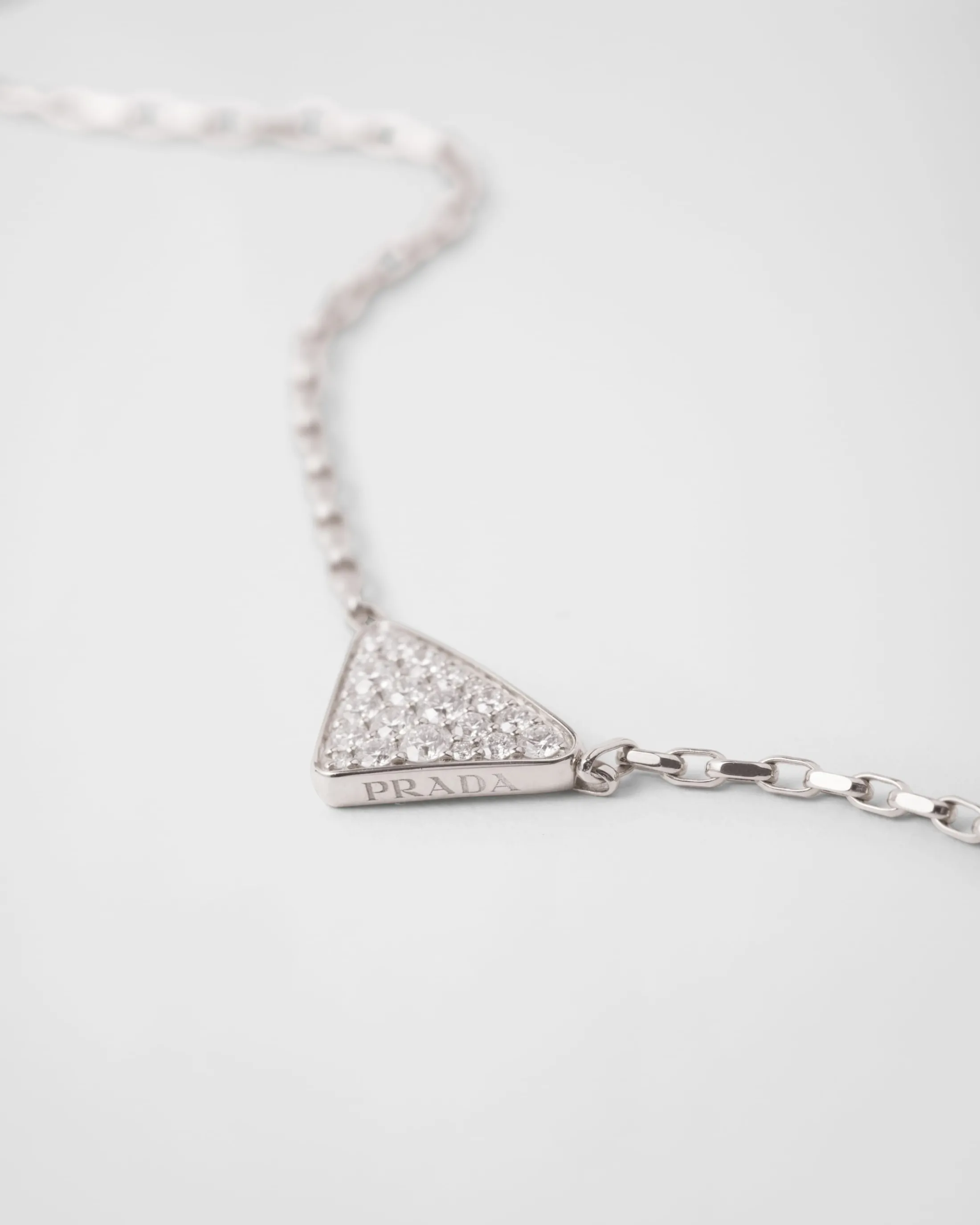 Prada Eternal Gold mini triangle pendant necklace in white gold and diamonds Whitegold/white Hot
