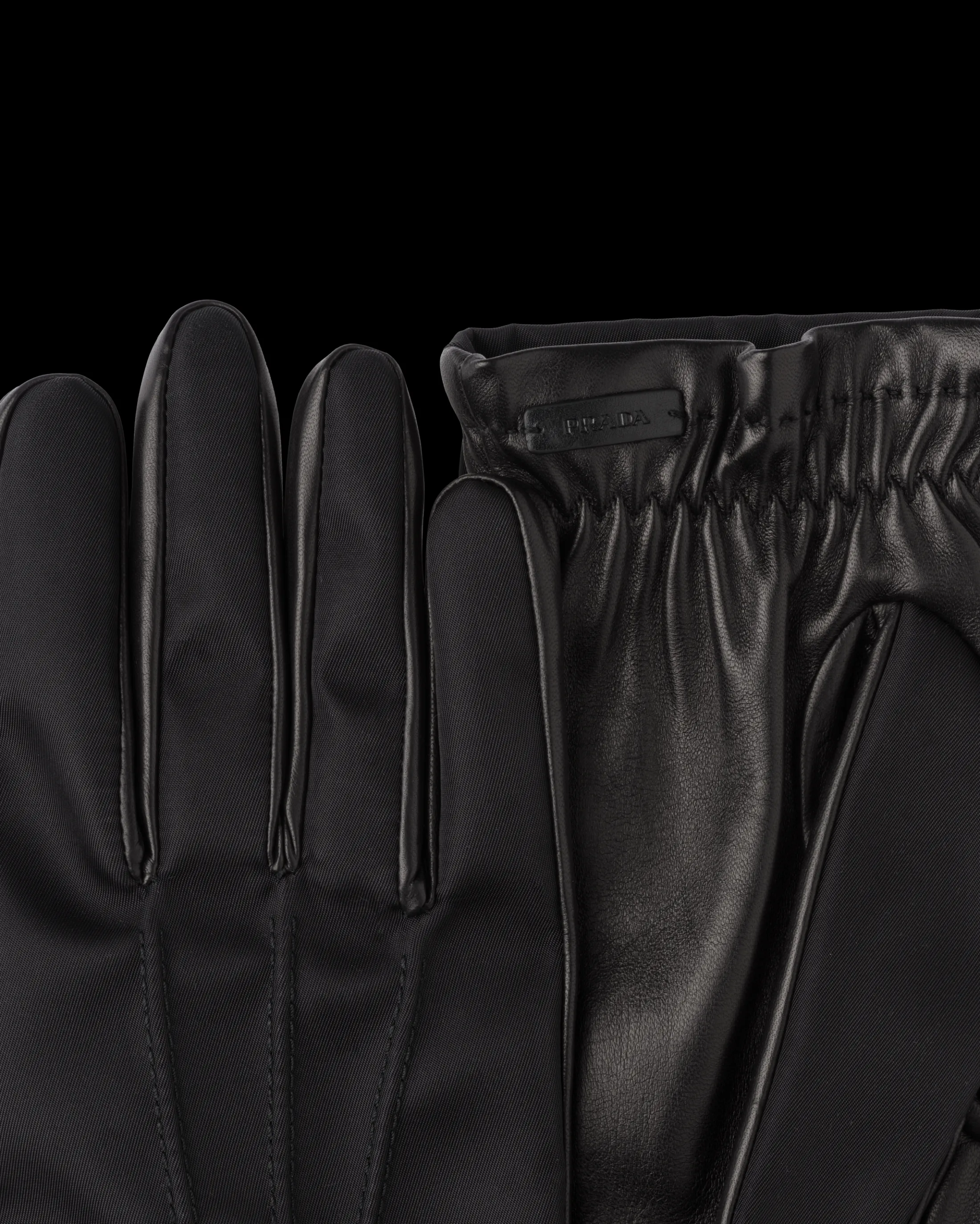 Prada Fabric and leather gloves Black Hot