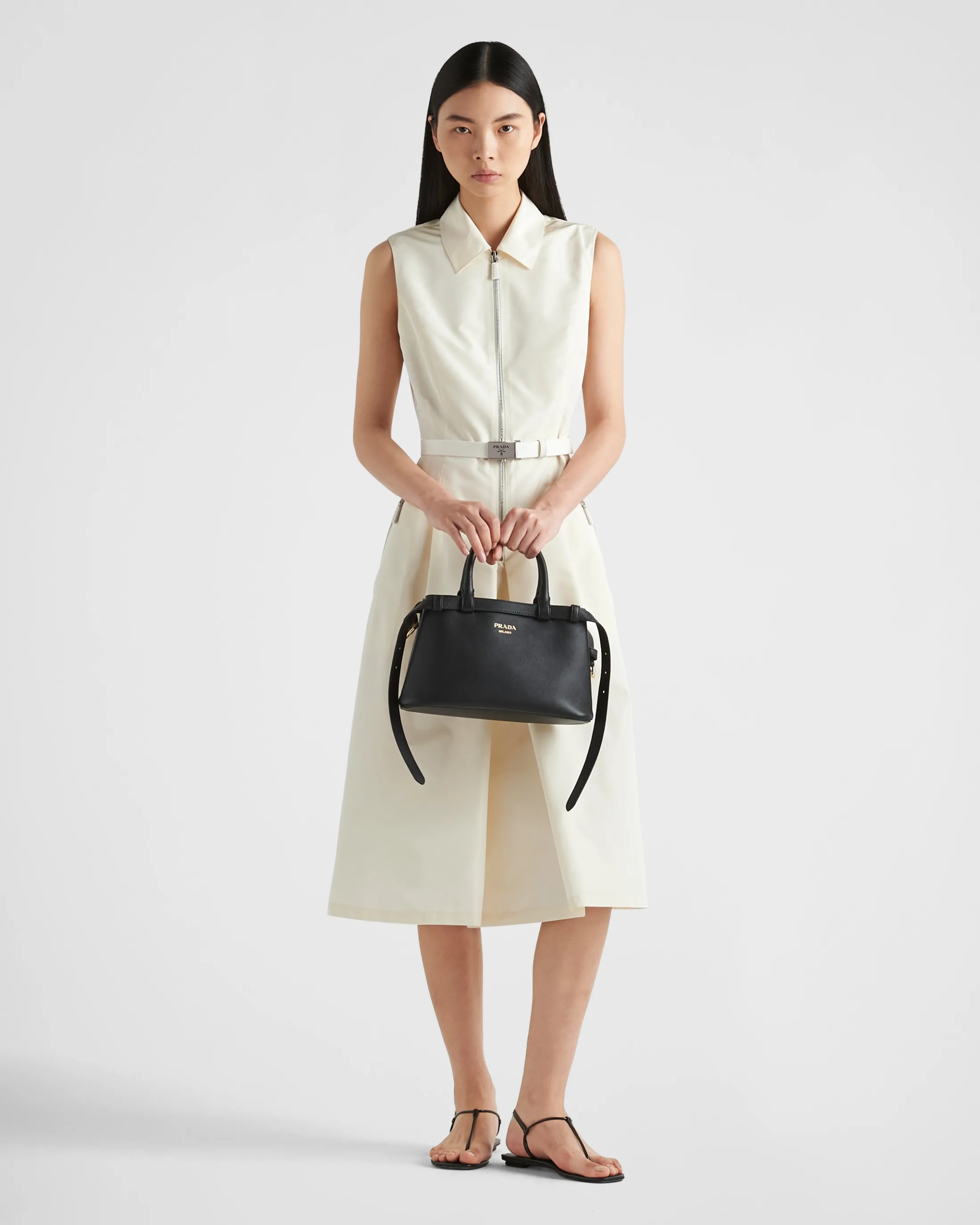 Prada Faille midi-dress Ivory Sale