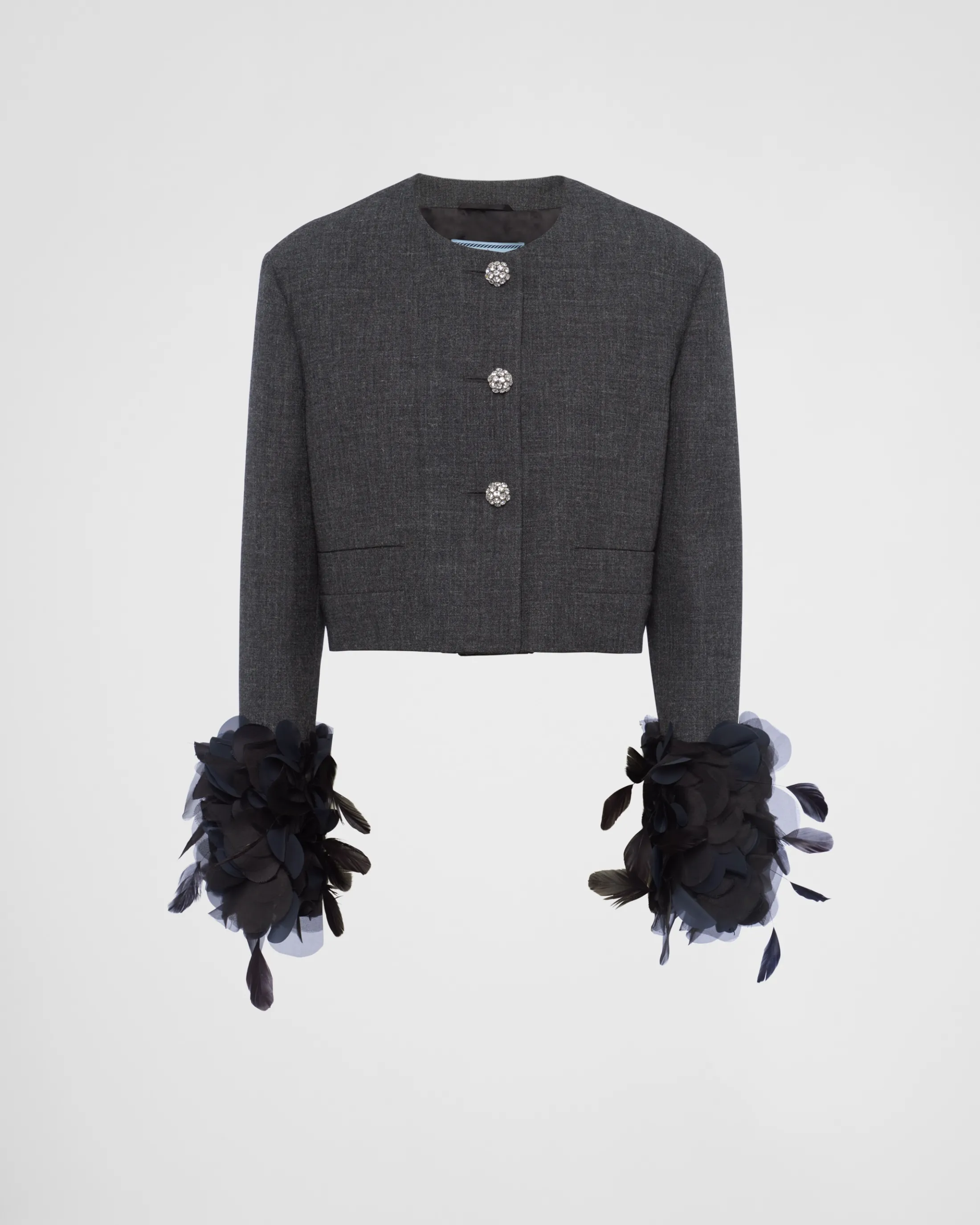 Prada Feather-trimmed single-breasted wool jacket Slategray Best