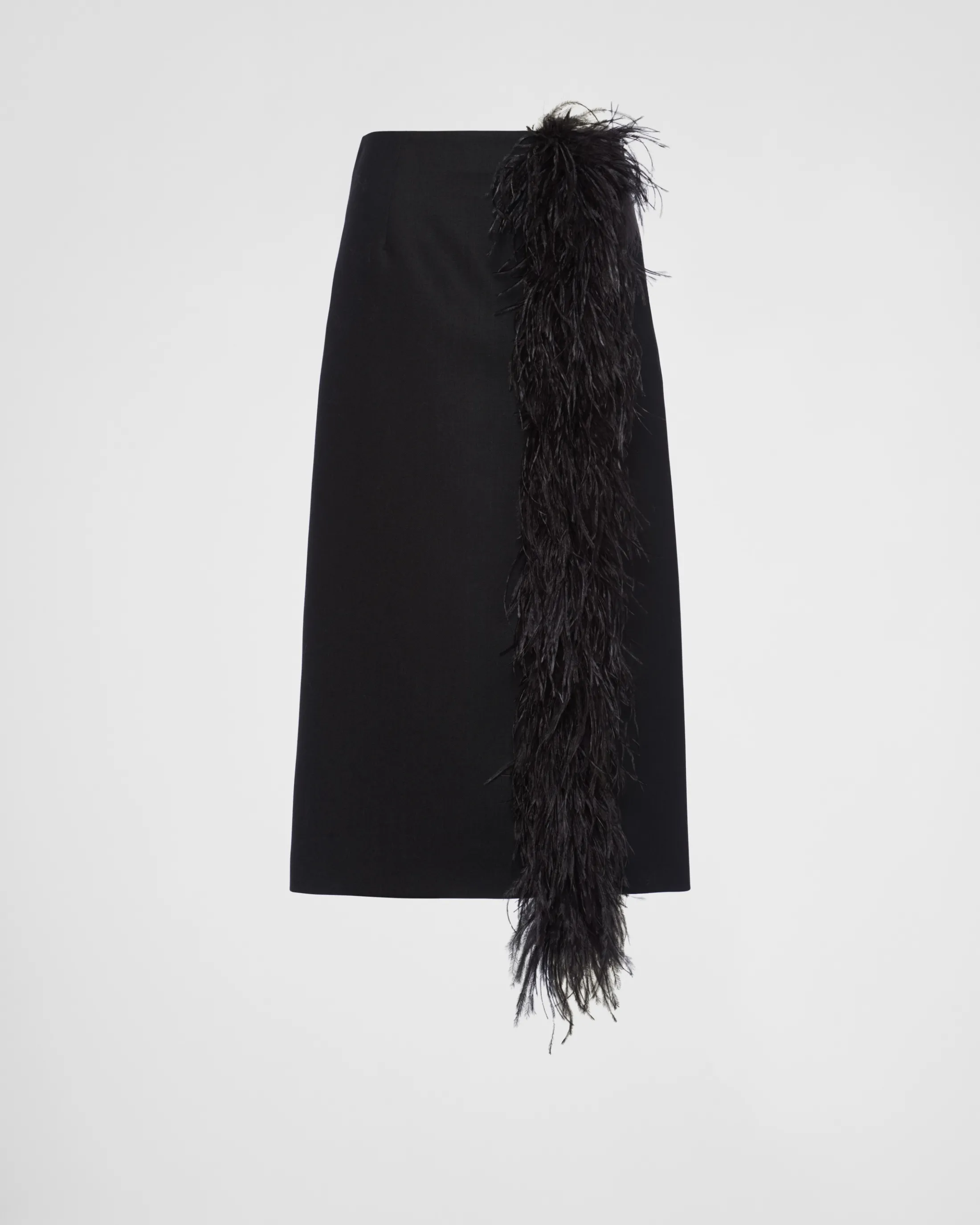 Prada Feather-trimmed wool midi-skirt Black Clearance