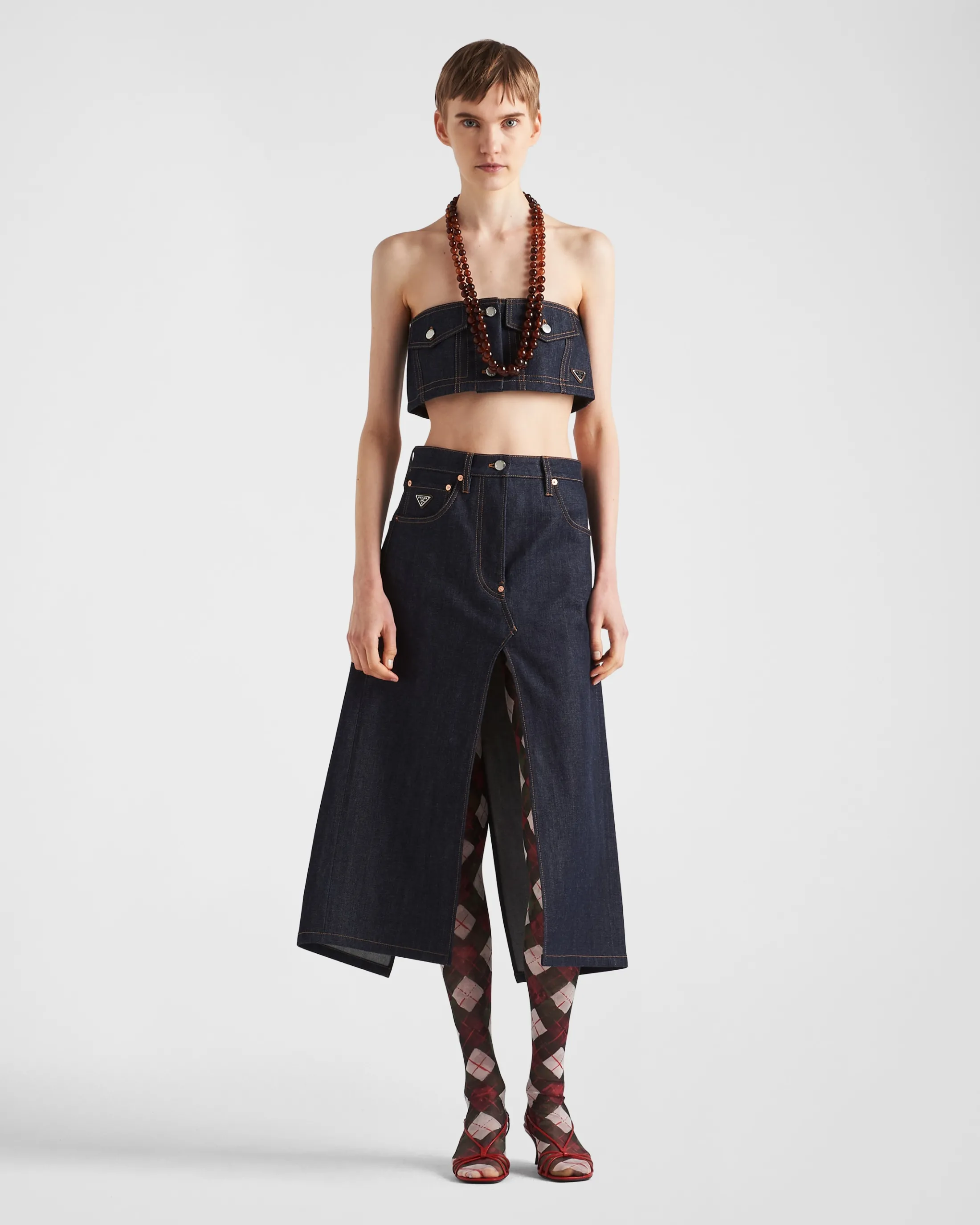 Prada Flared skirt in selvedge denim Navy New