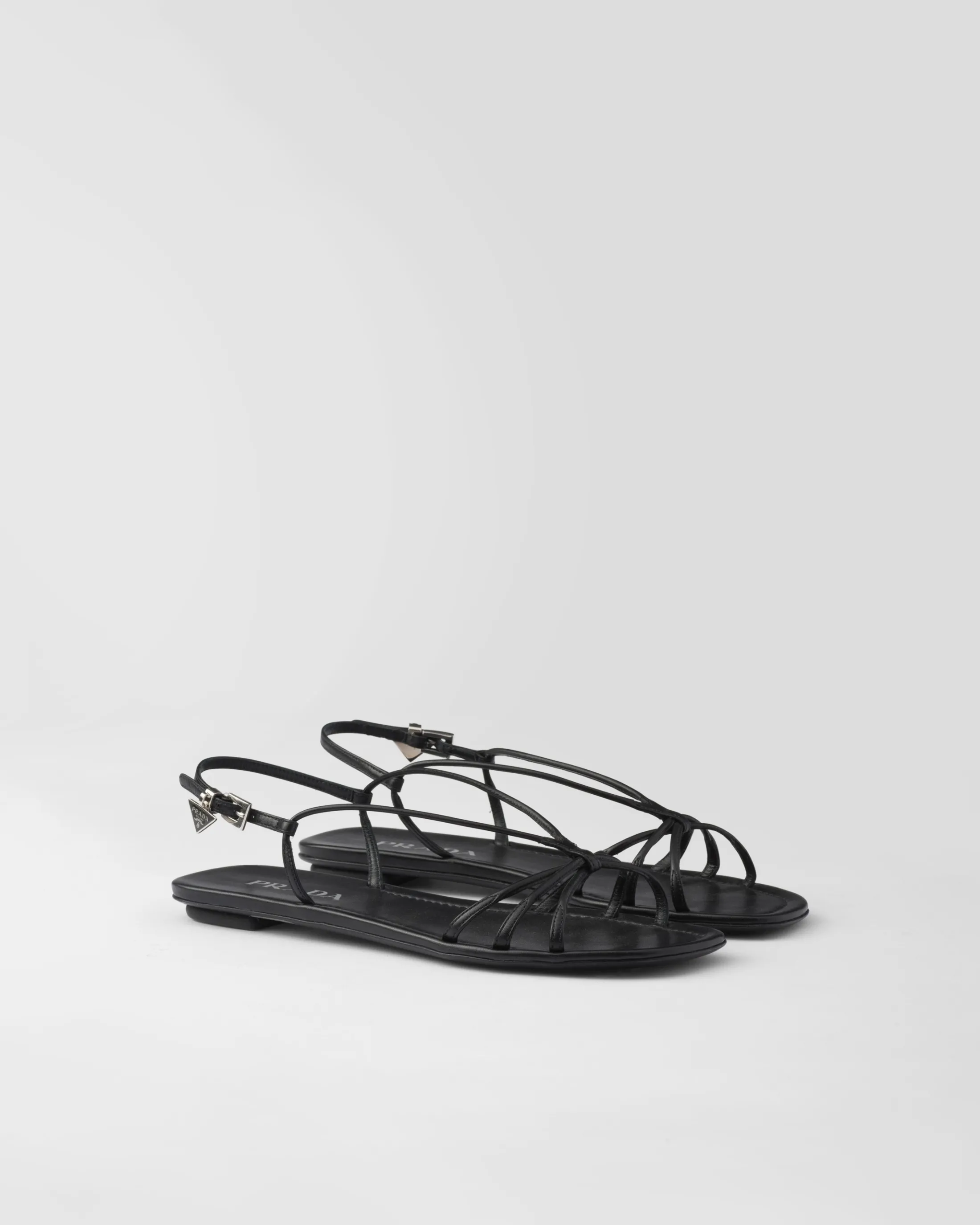 Prada Flat leather sandals Black Flash Sale