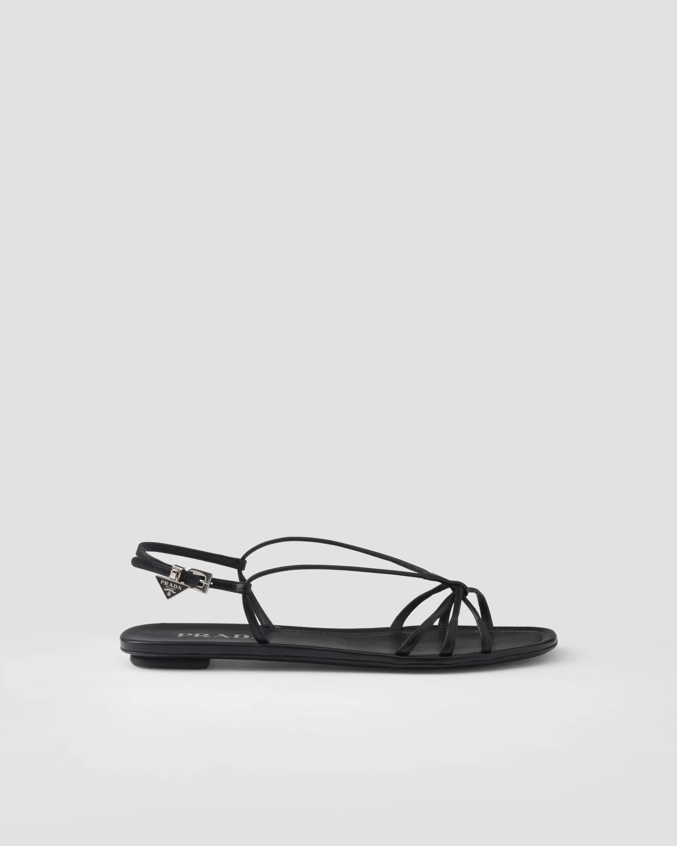 Prada Flat leather sandals Black Flash Sale