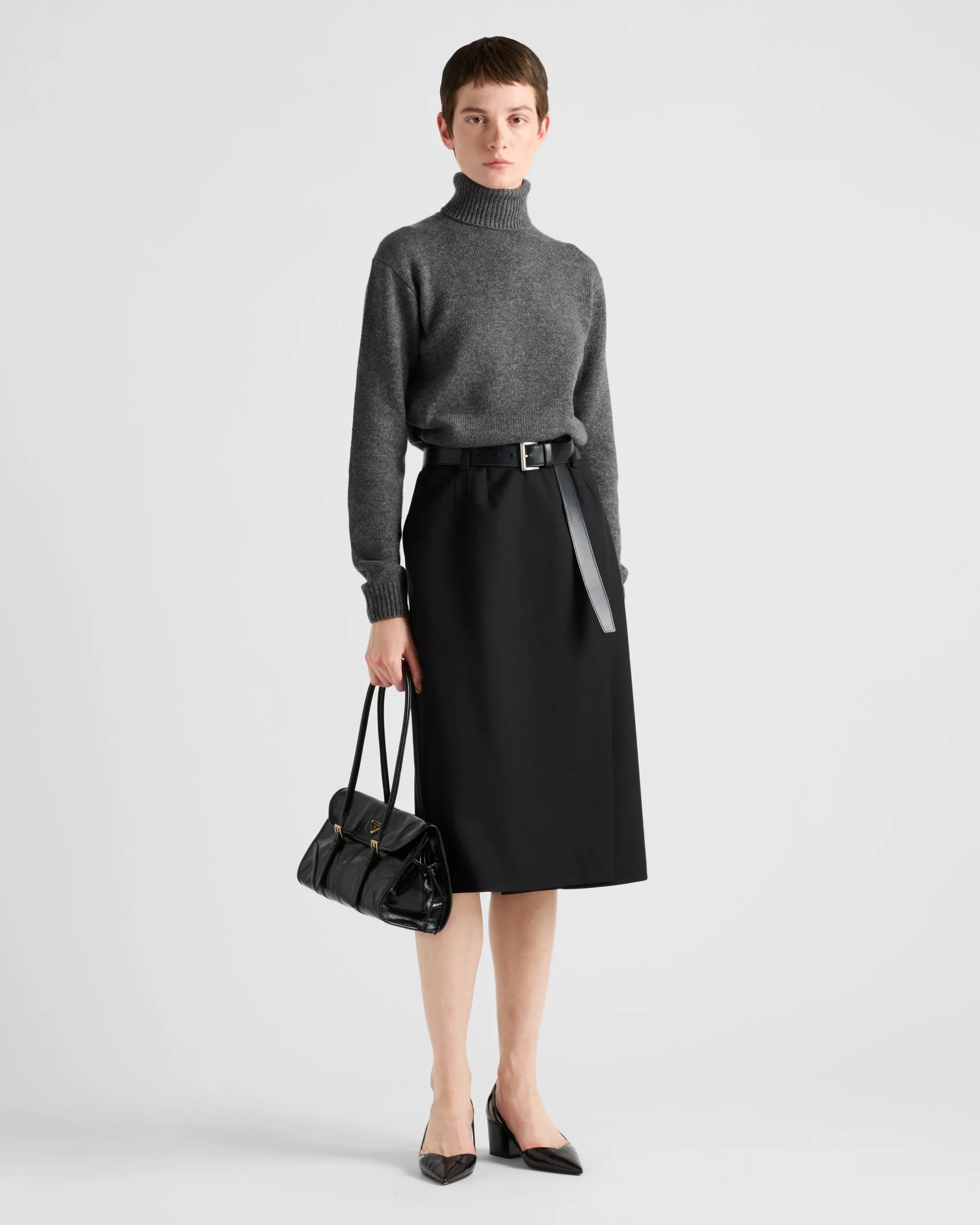 Prada Gabardine skirt with leather belt Black Discount