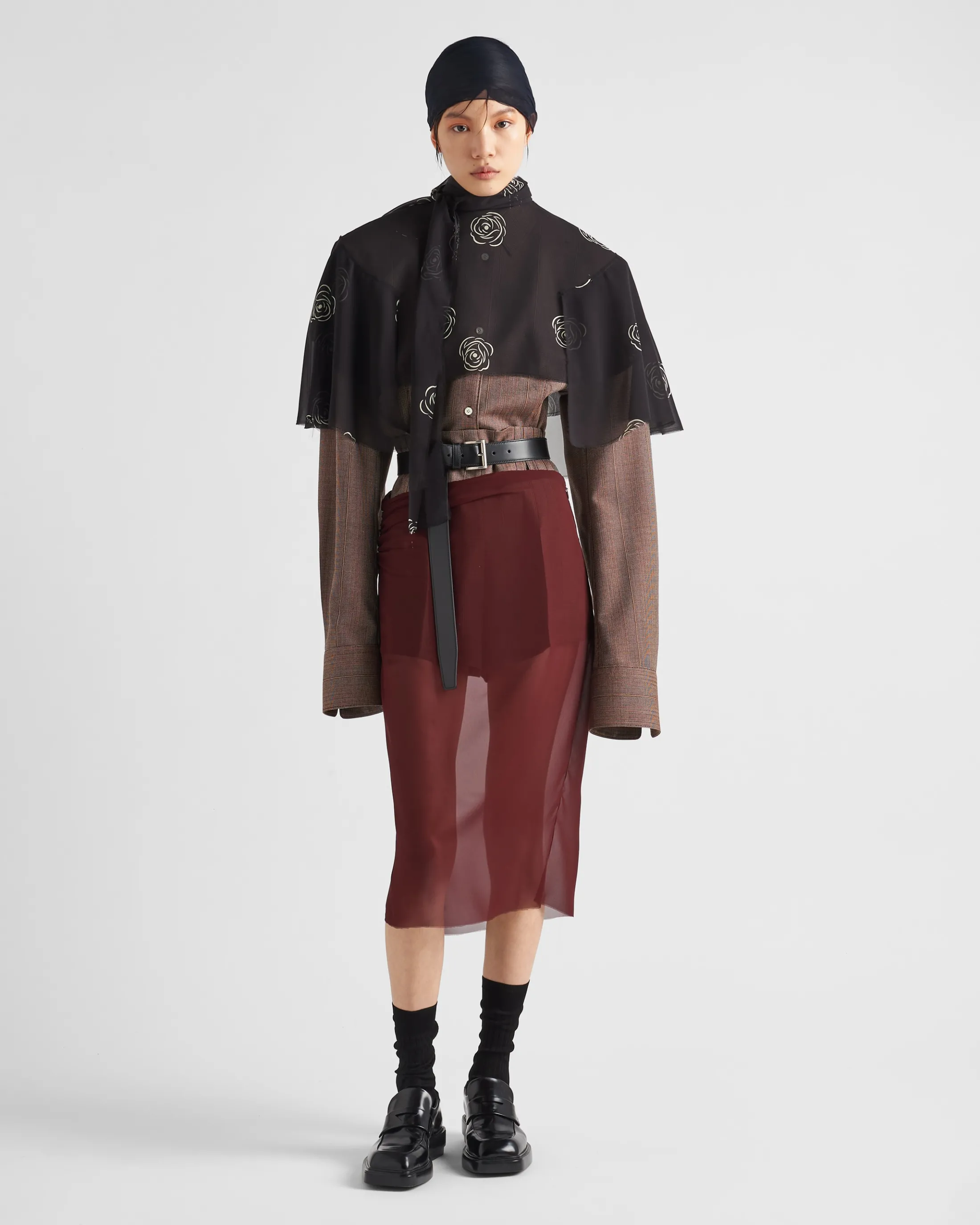 Prada Georgette skirt Burgundy New