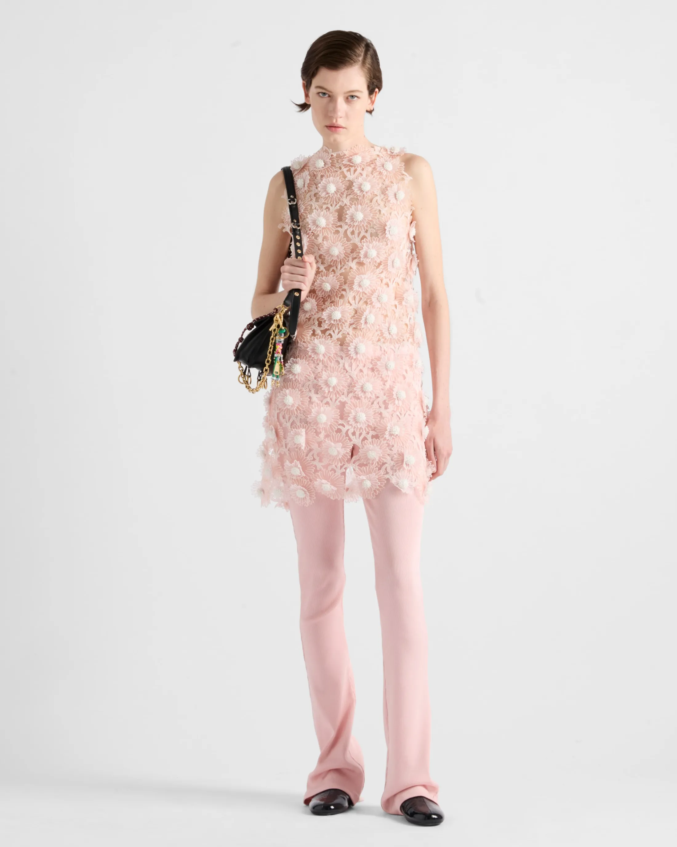 Prada Guipure short dress with Dahlia embroidery Alabasterpink Clearance