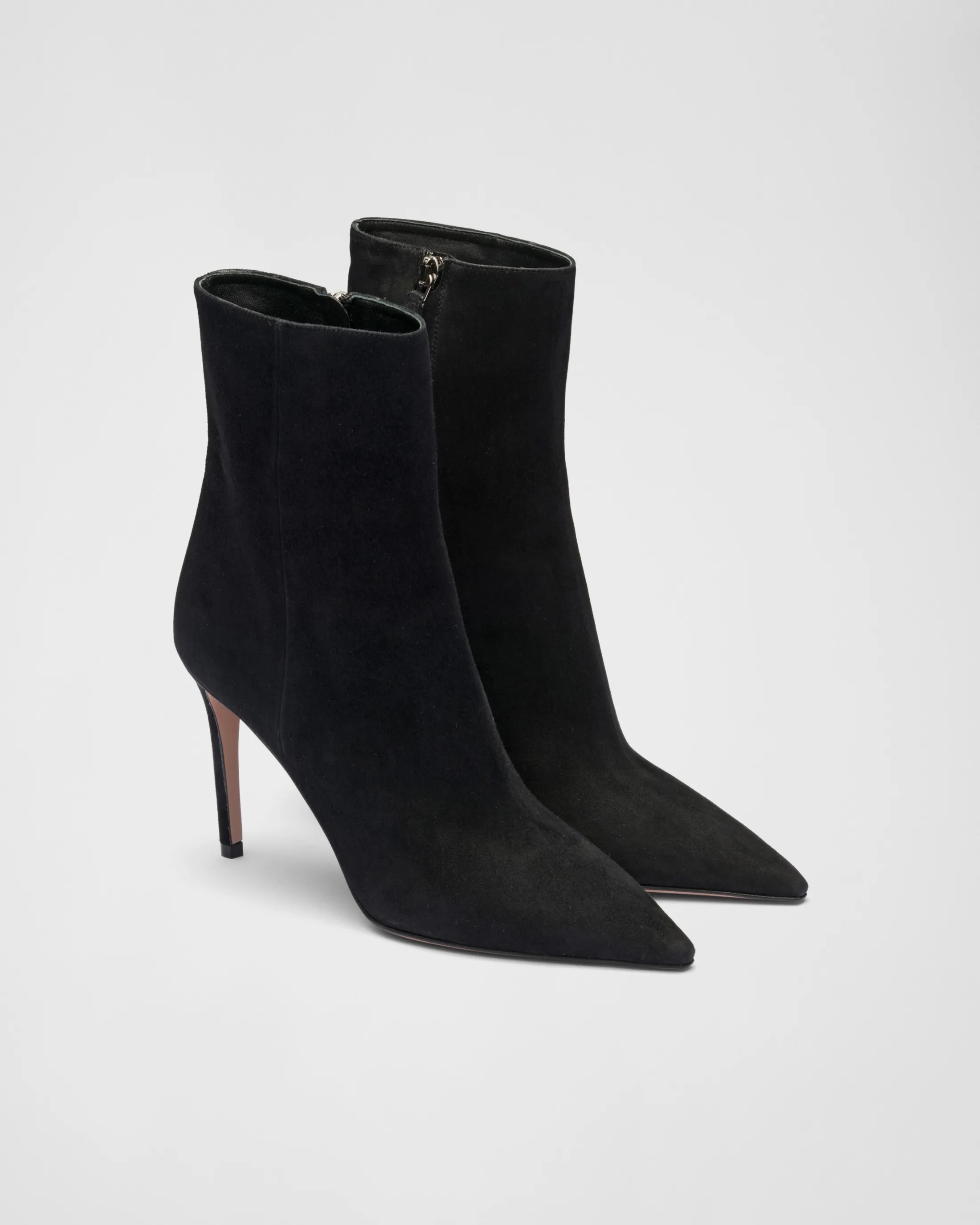 Prada High-heeled suede booties Black New