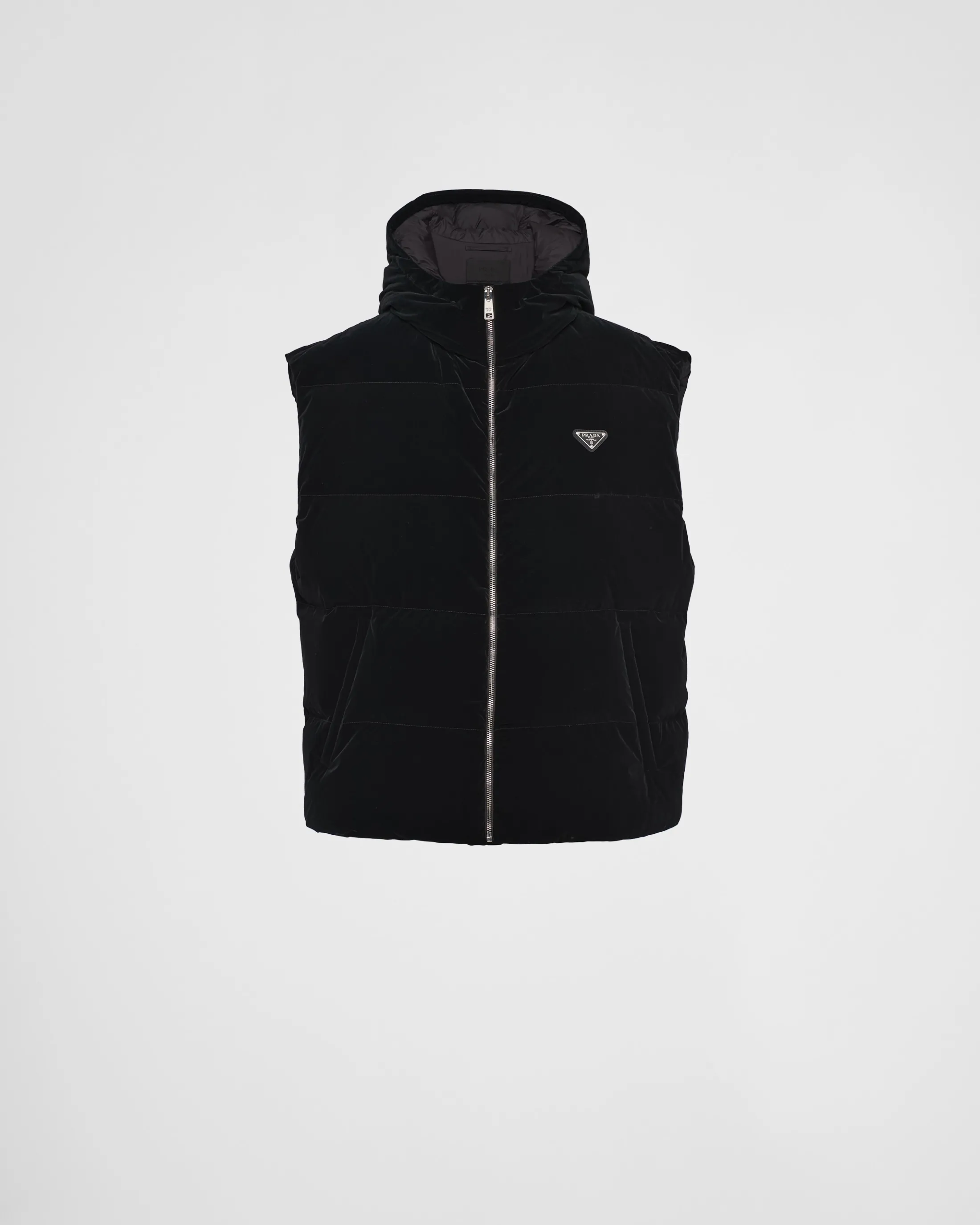 Prada Hooded technical fabric down vest Black Clearance