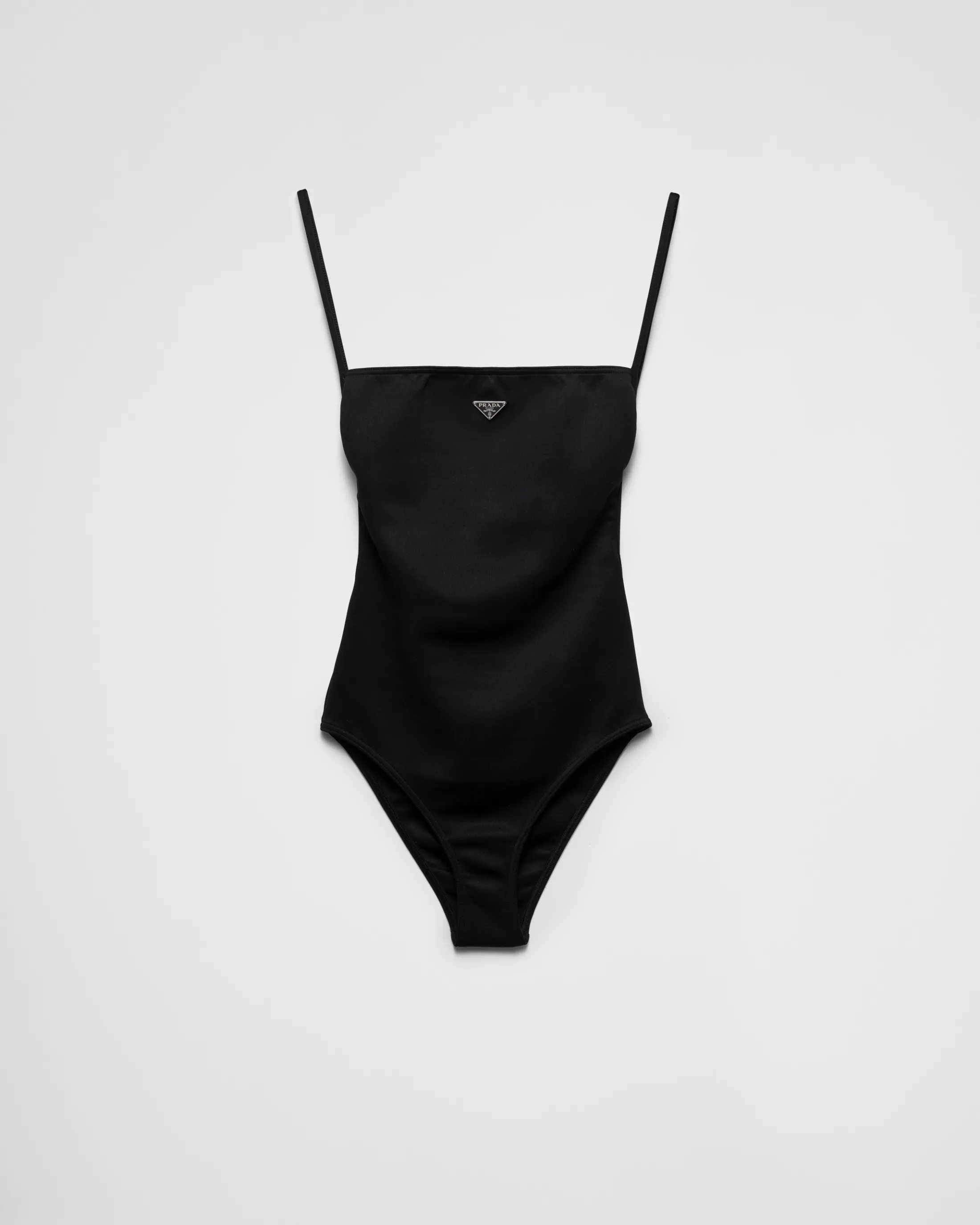 Prada Interlock knit one-piece swimsuit Black Cheap