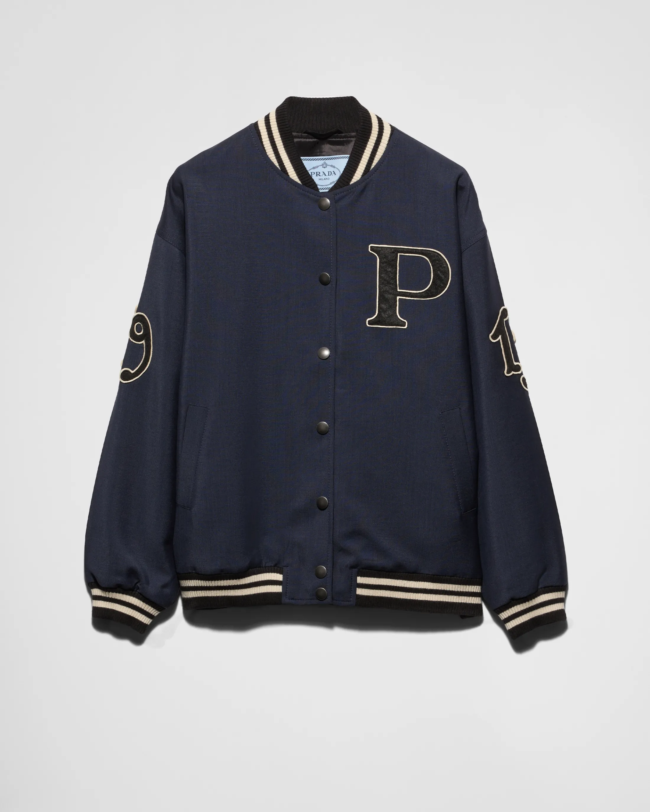 Prada Kid mohair bomber jacket with patches Navy Discount