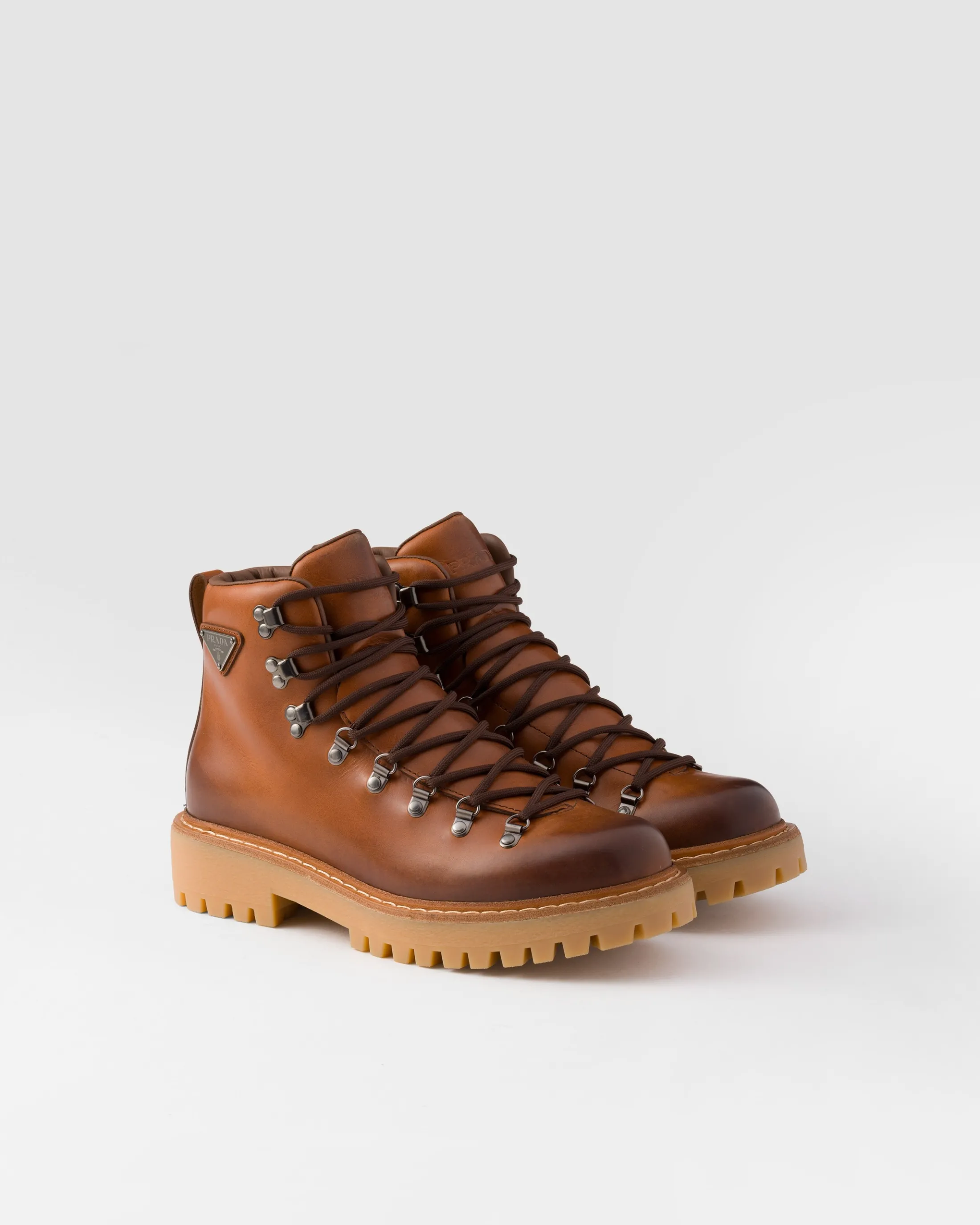 Prada Laced leather booties Cognac Best Sale