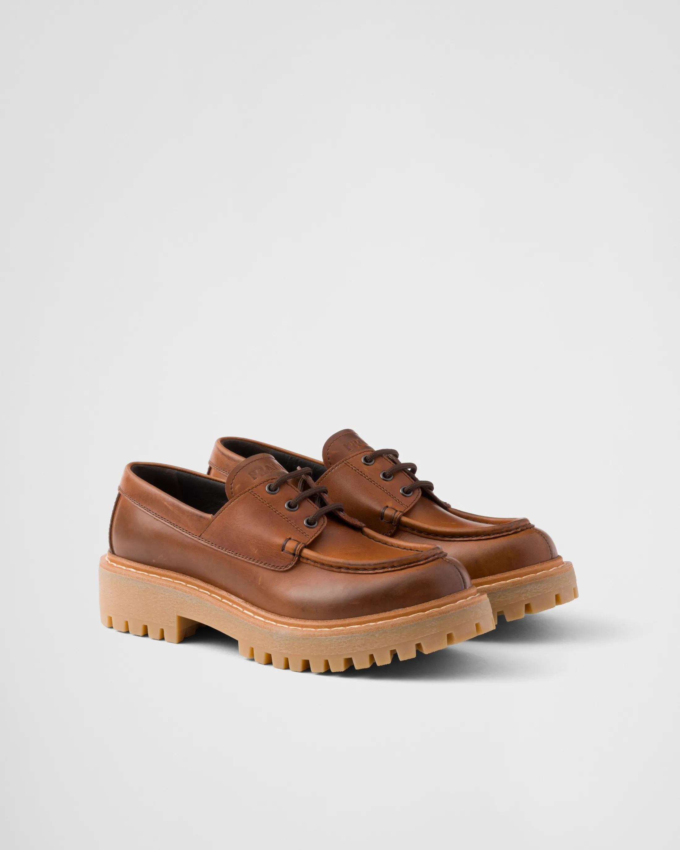 Prada Laced leather loafers Cognac Cheap