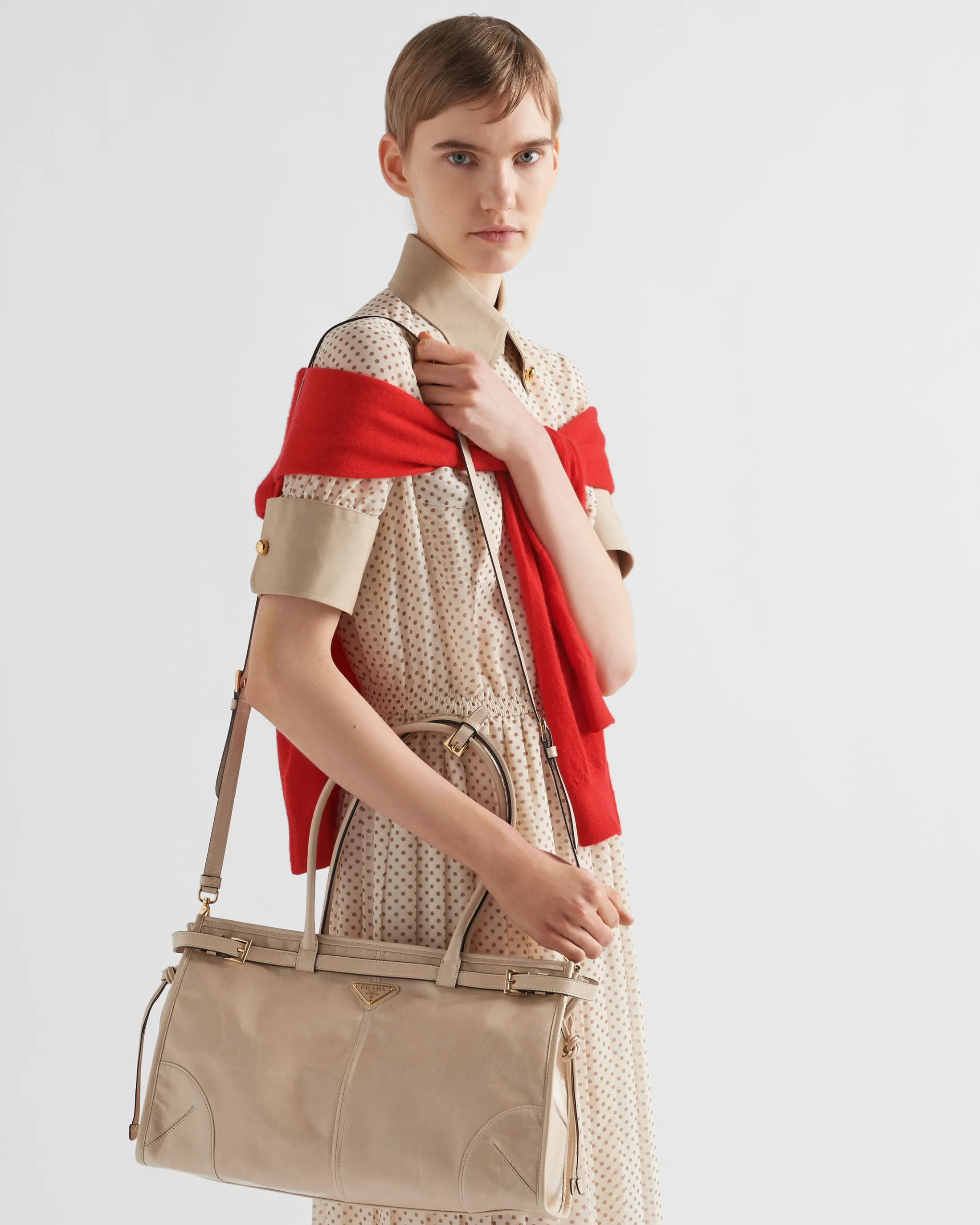 Prada Large leather handbag Travertine Online