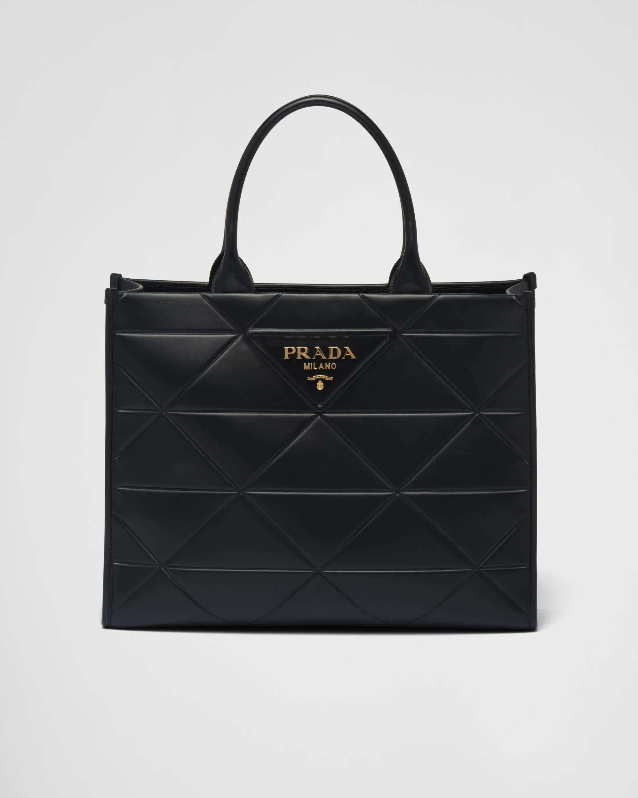 Prada Large leather Symbole bag with topstitching Black Hot