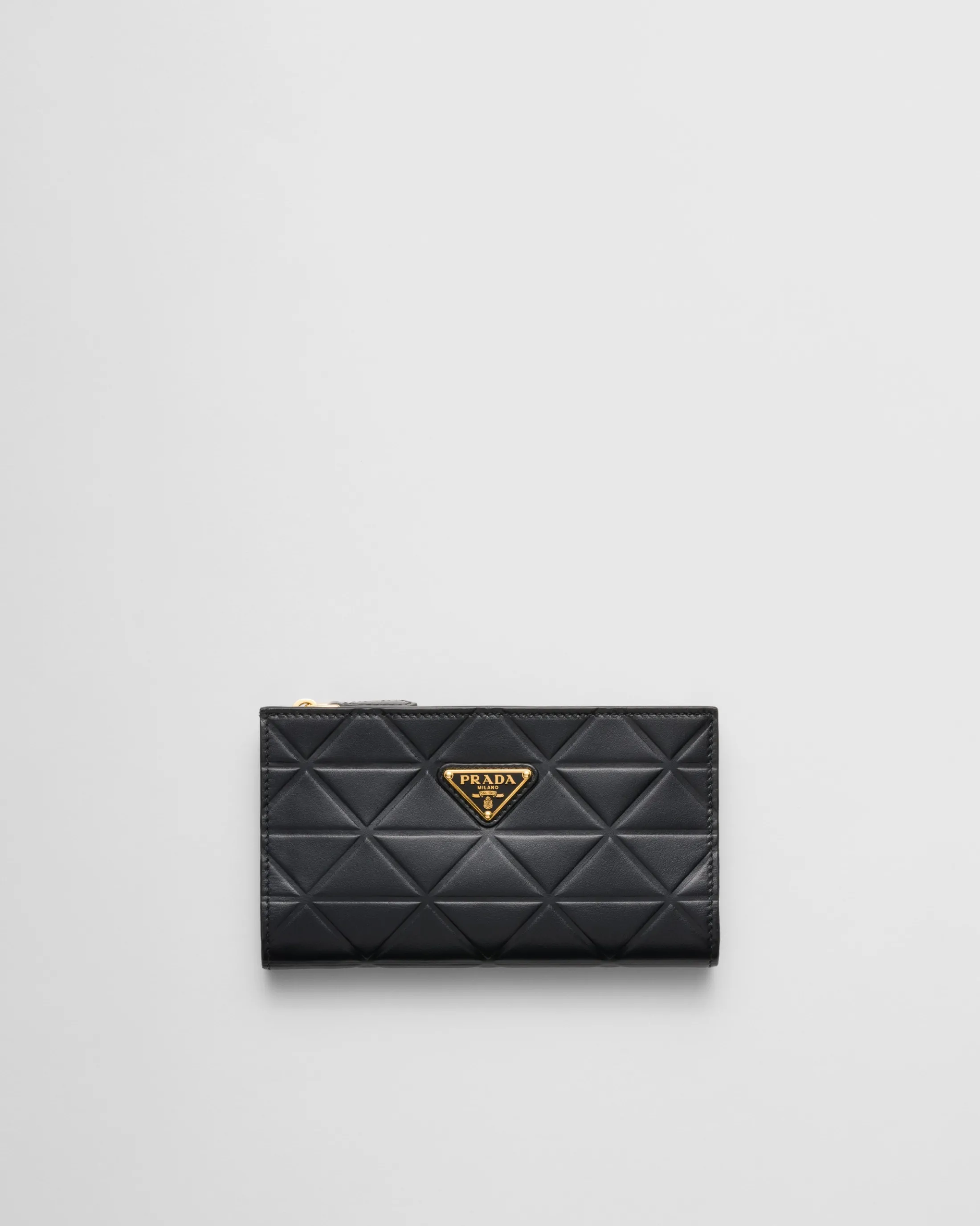 Prada Large leather wallet with triangle motif Black Clearance