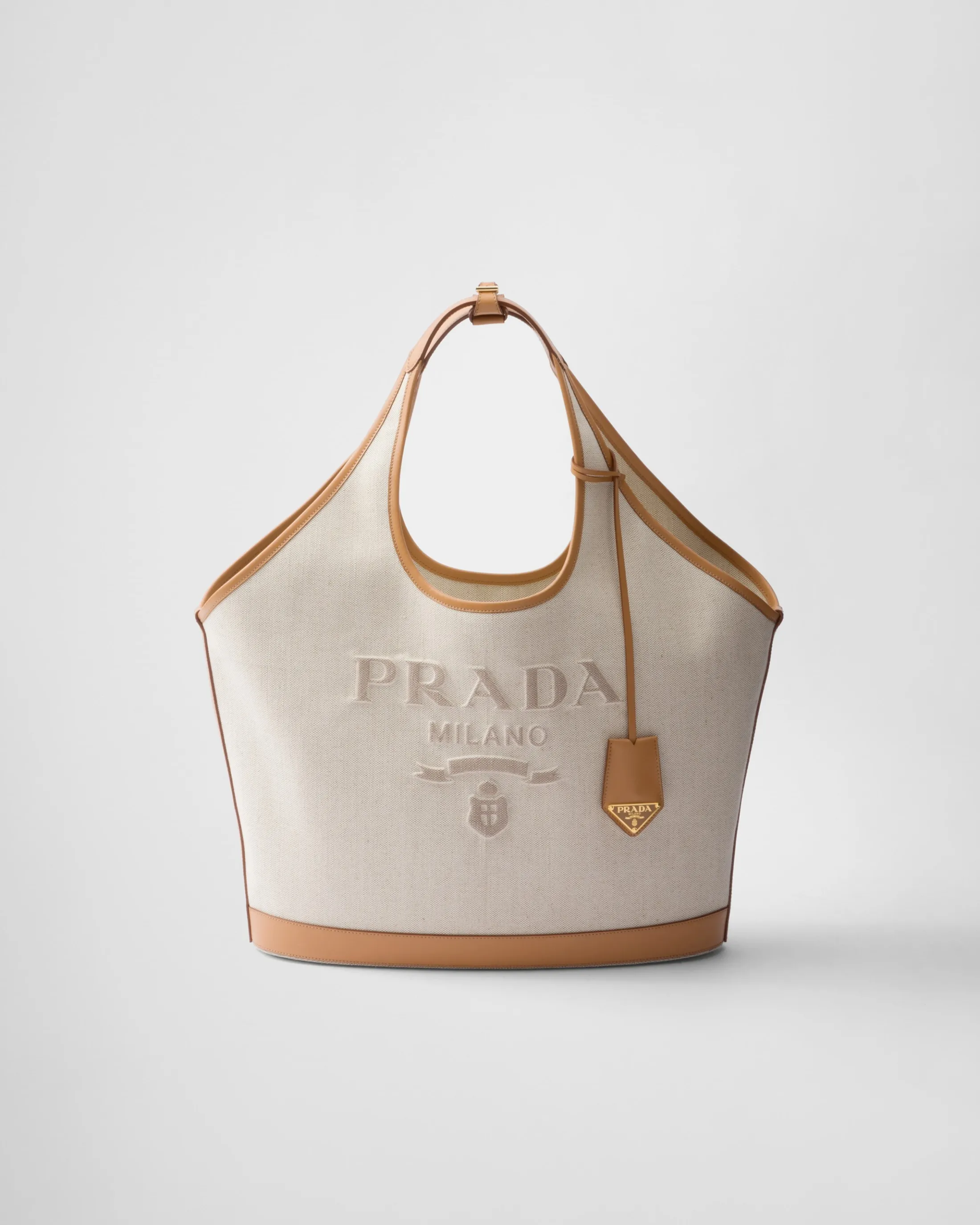 Prada Large linen blend and leather tote bag Natural Online