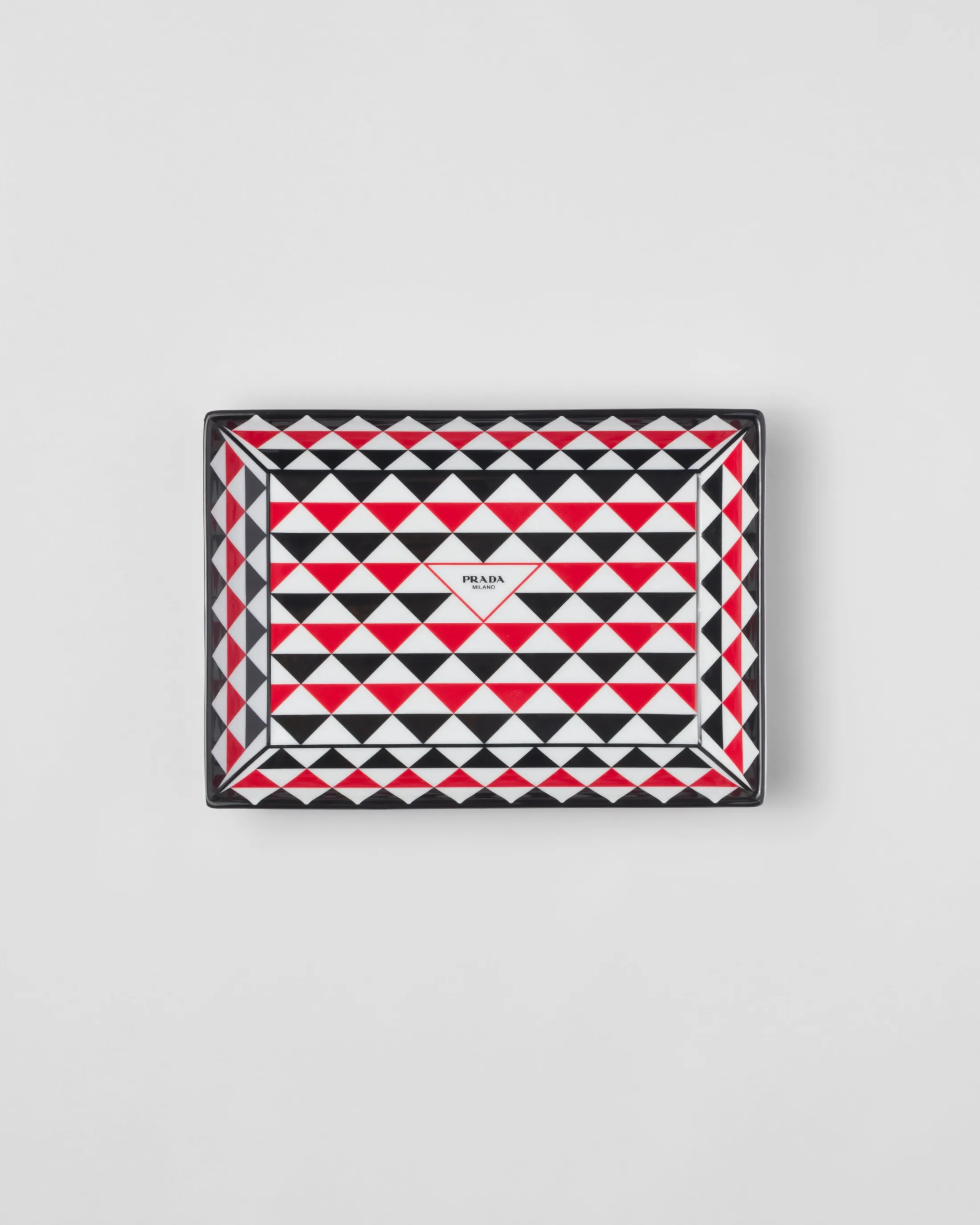 Prada Large rectangular porcelain catchall tray - Triangles Black/red/white Store