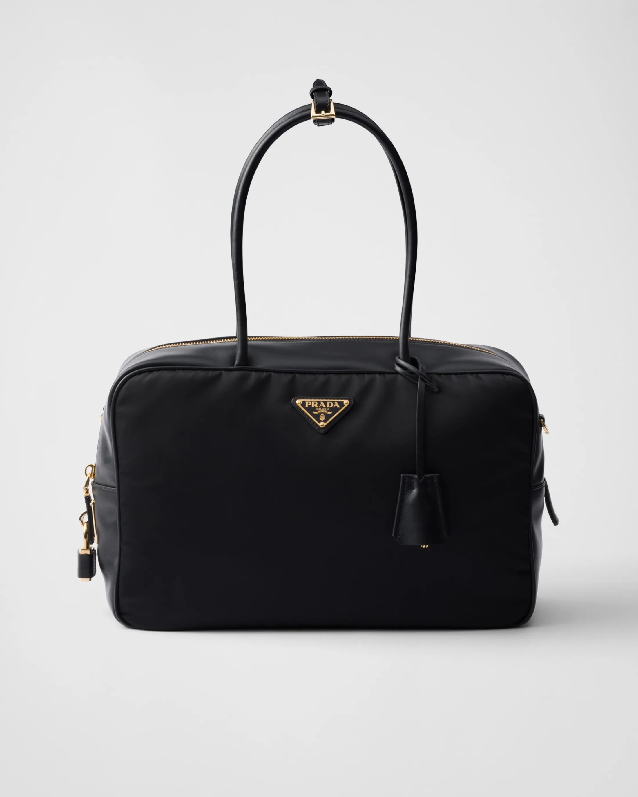 Prada Large Re-Nylon and leather top-handle bag with padlock Black Outlet