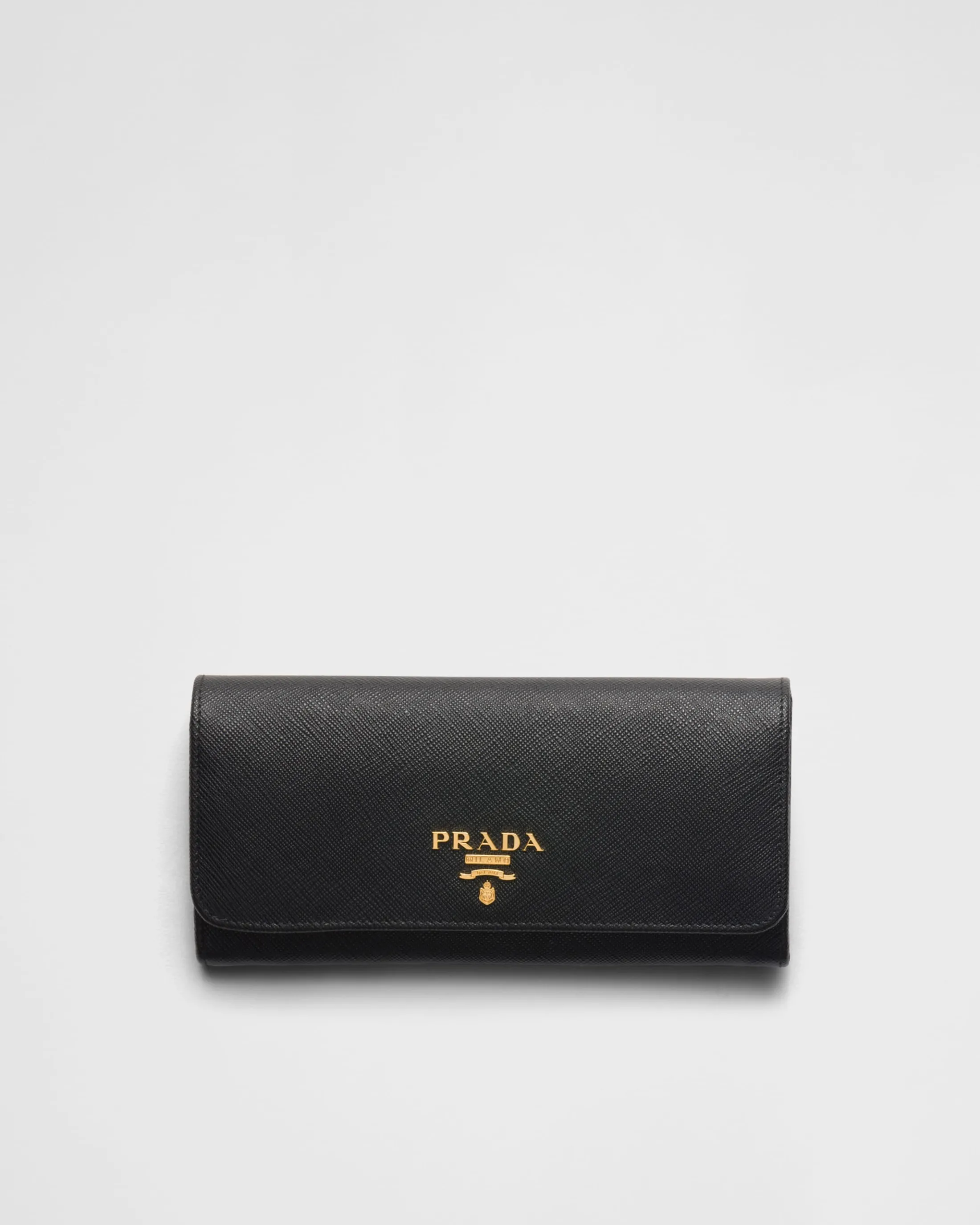 Prada Large Saffiano Leather Wallet Black/hibiscus Fashion