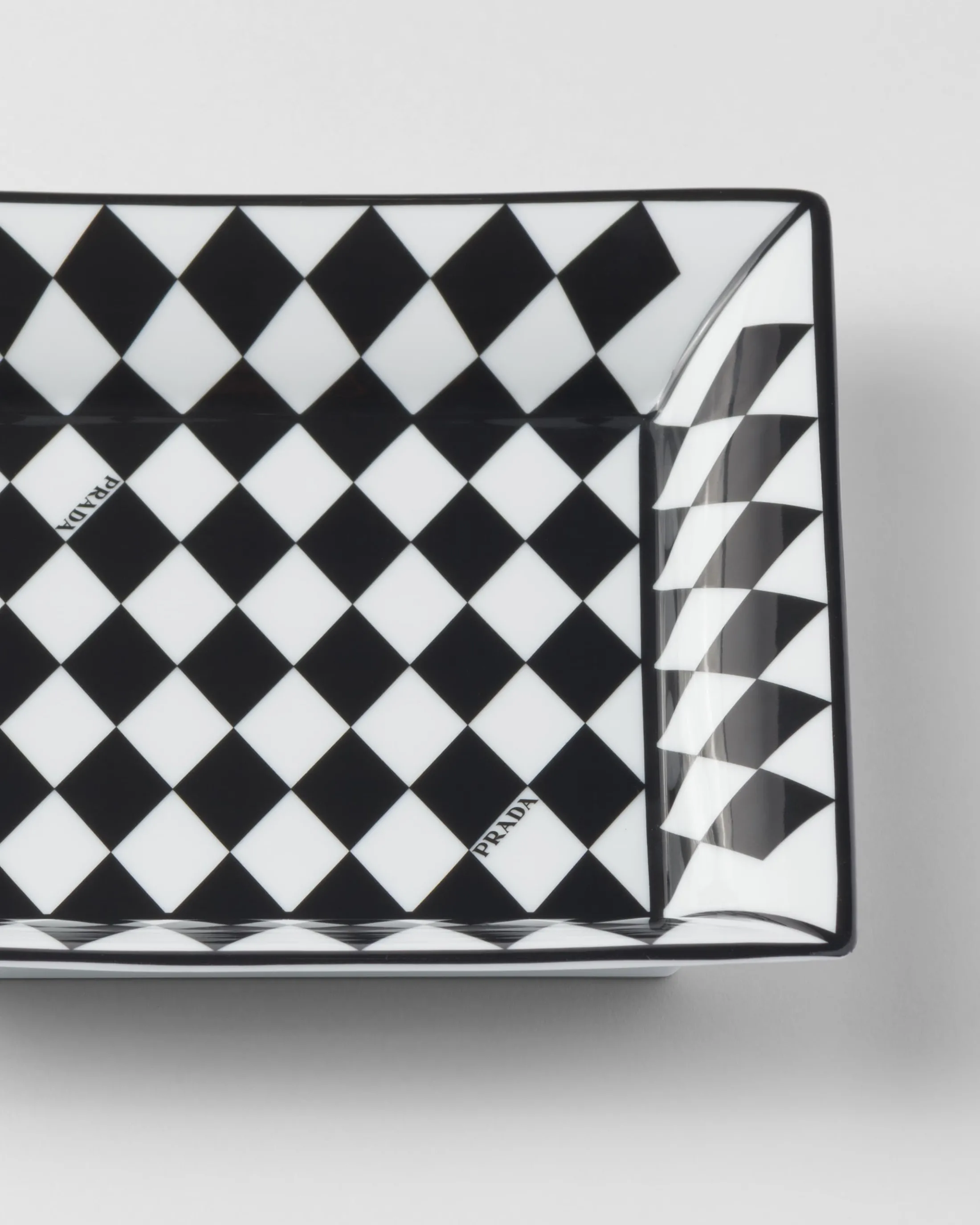 Prada Large square porcelain catchall tray - Checkerboard White/black Cheap