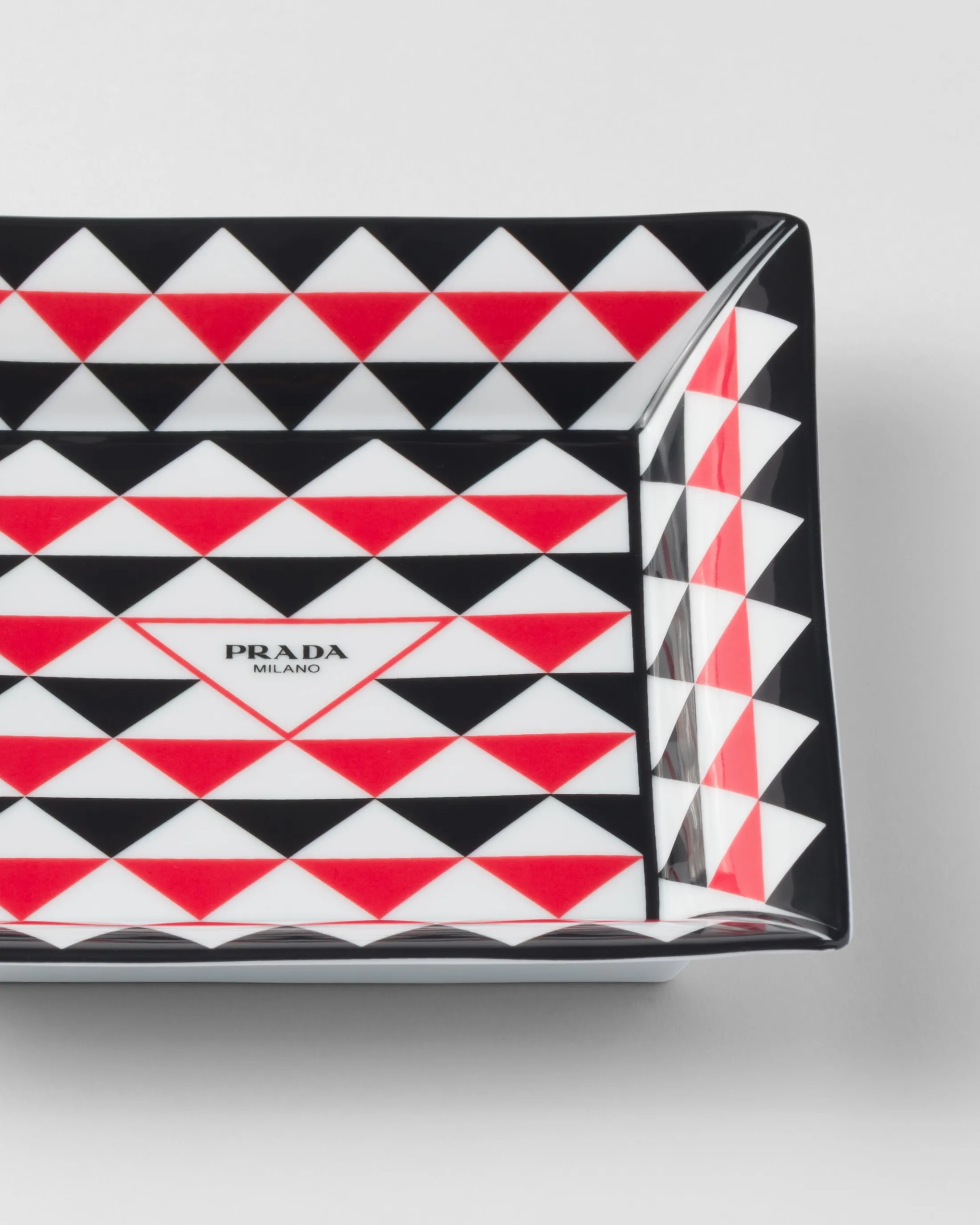 Prada Large square porcelain catchall tray - Triangles Black/red/white Best