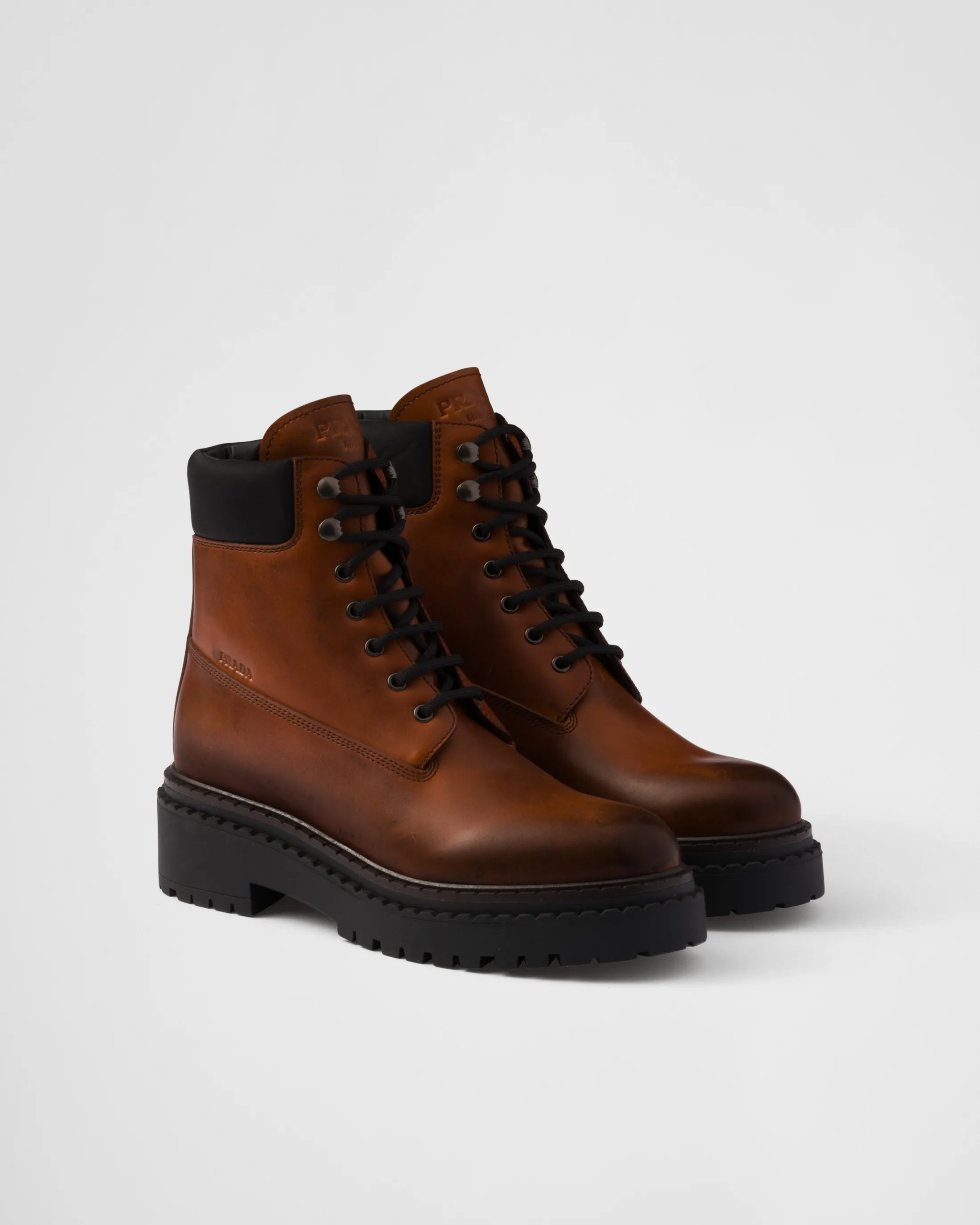 Prada Leather and Re-Nylon booties Cognac Best Sale