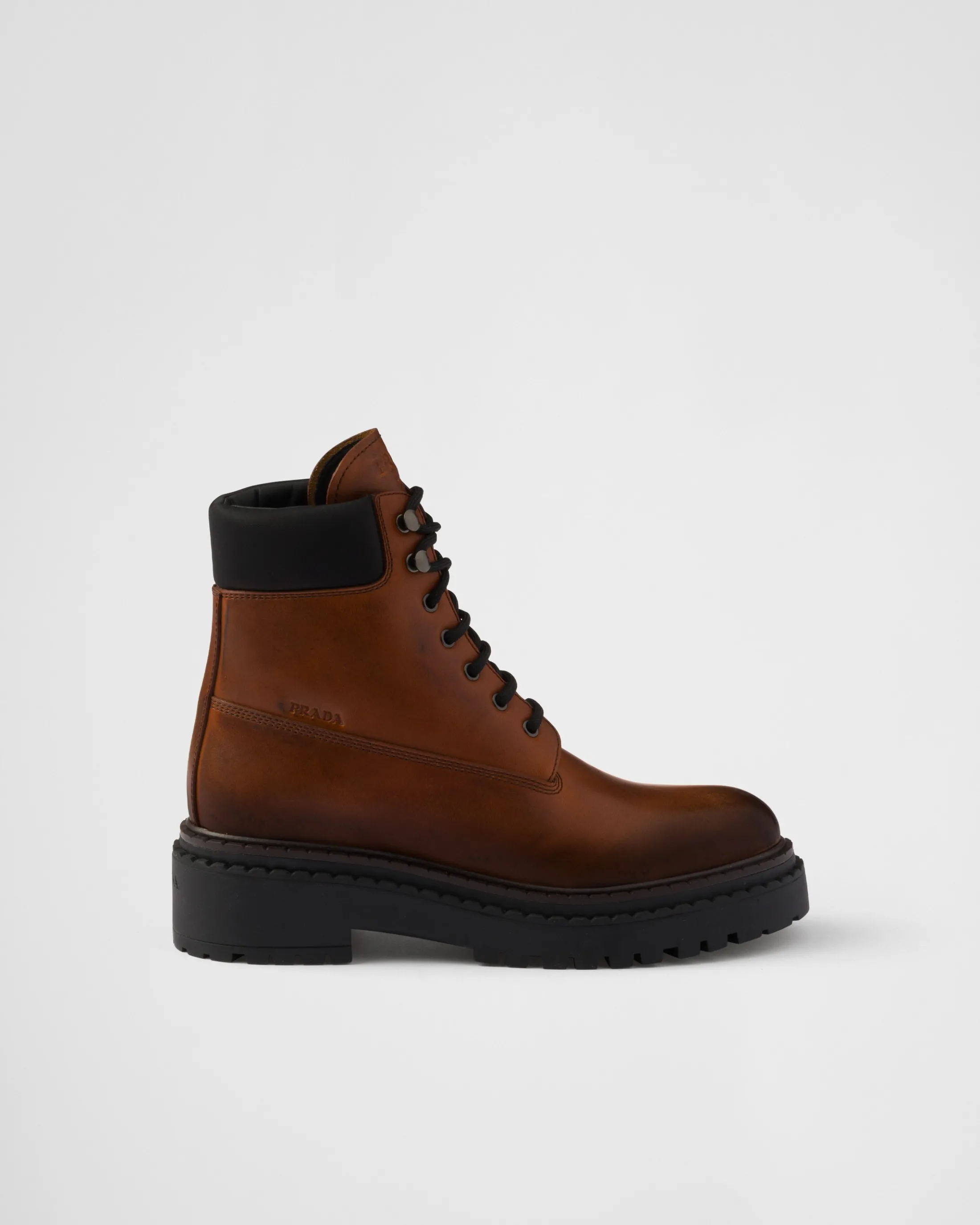 Prada Leather and Re-Nylon booties Cognac Best Sale