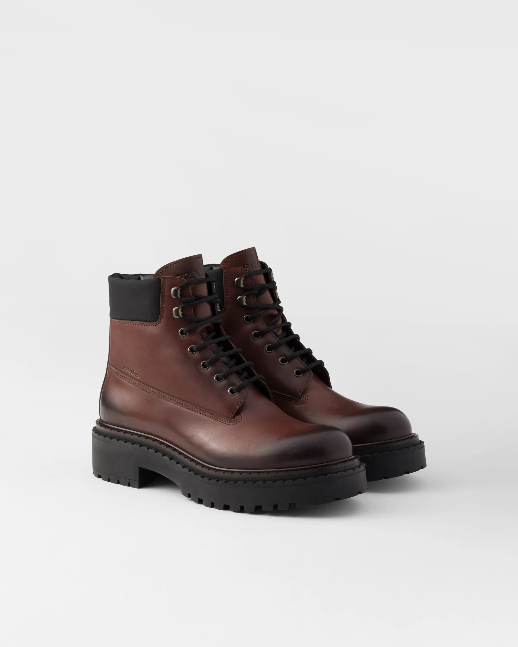 Prada Leather and Re-Nylon work boots Ebony Online