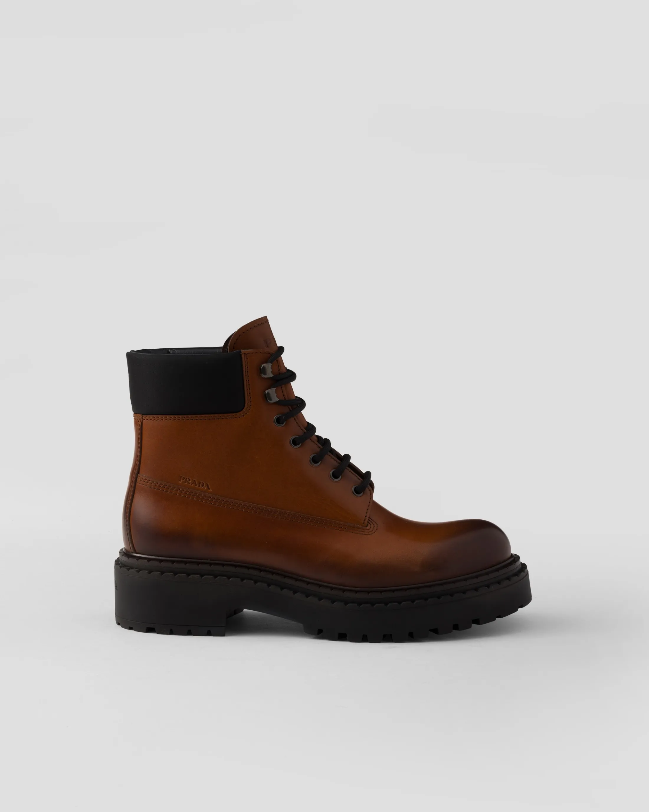 Prada Leather and Re-Nylon work boots Cognac Fashion