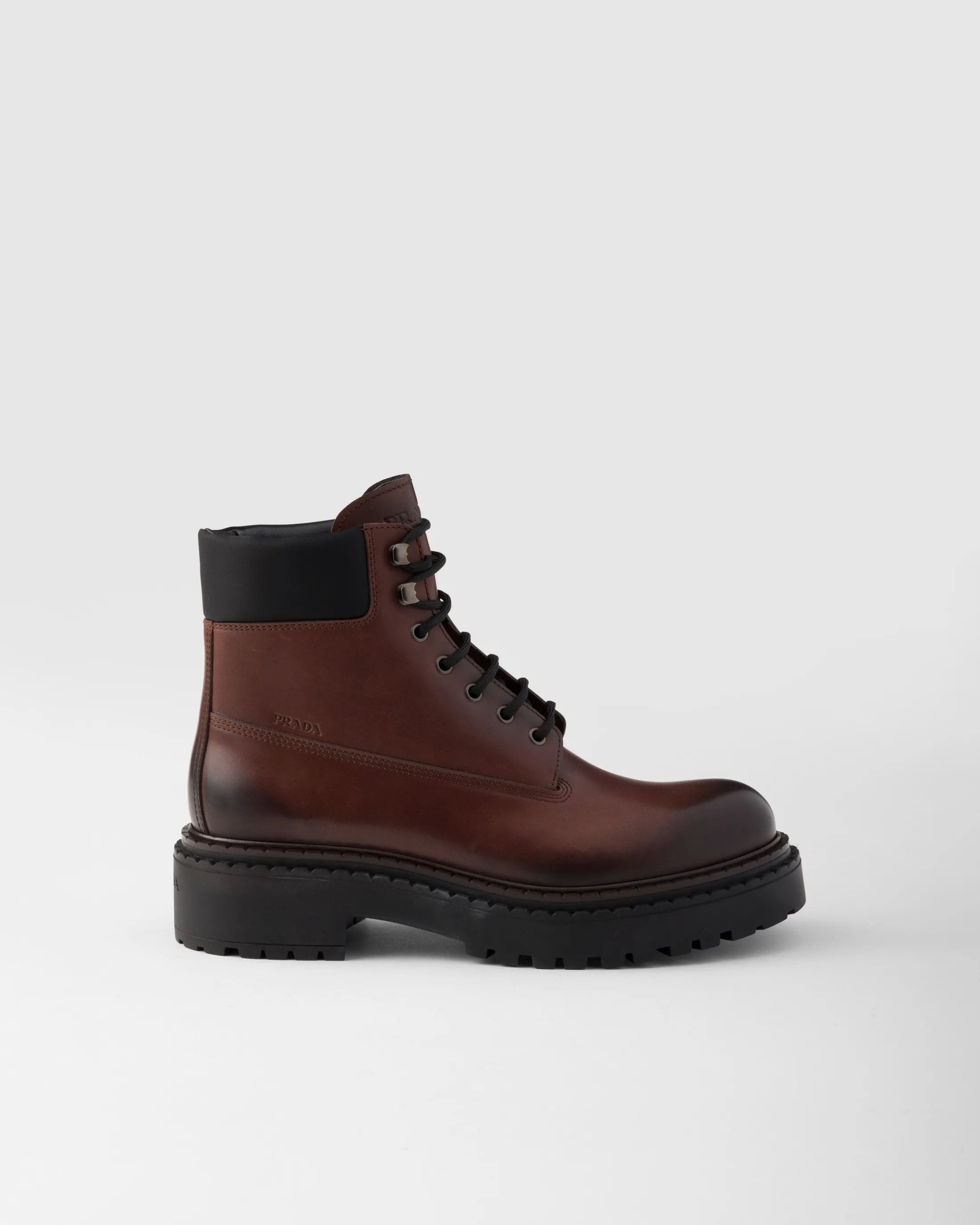 Prada Leather and Re-Nylon work boots Ebony Online