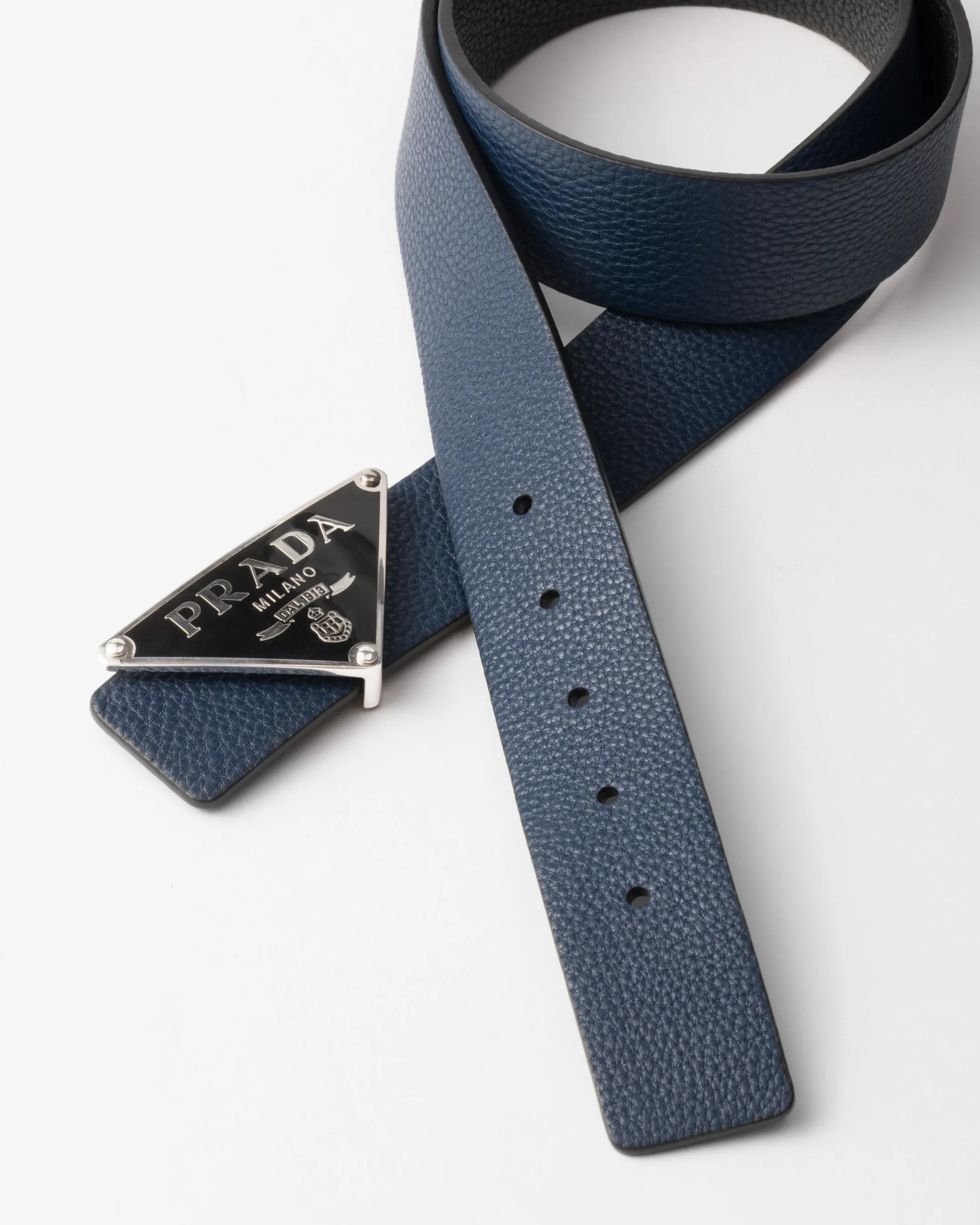 Prada Leather belt strap Balticblue/black Fashion