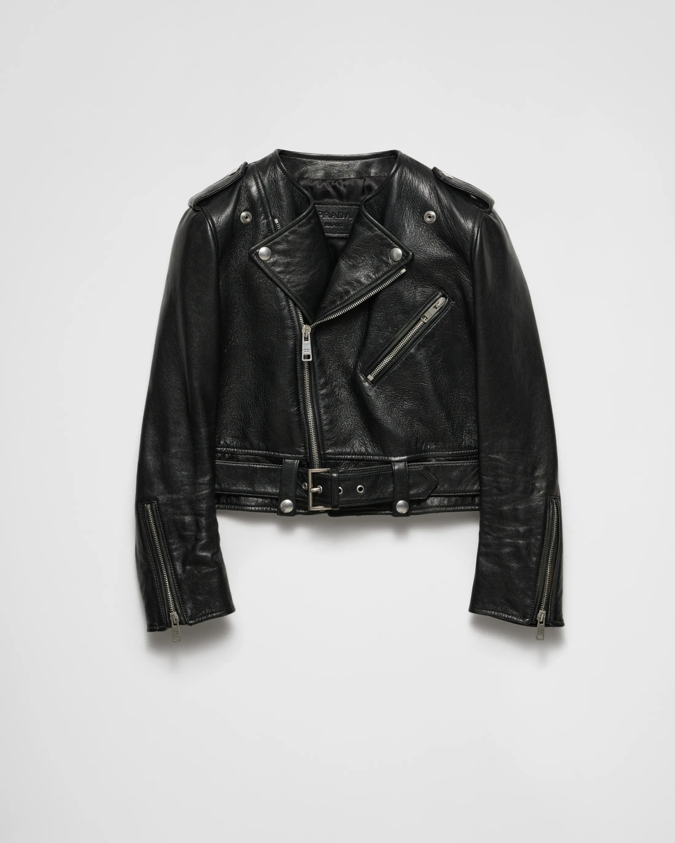 Prada Leather biker jacker Black Sale