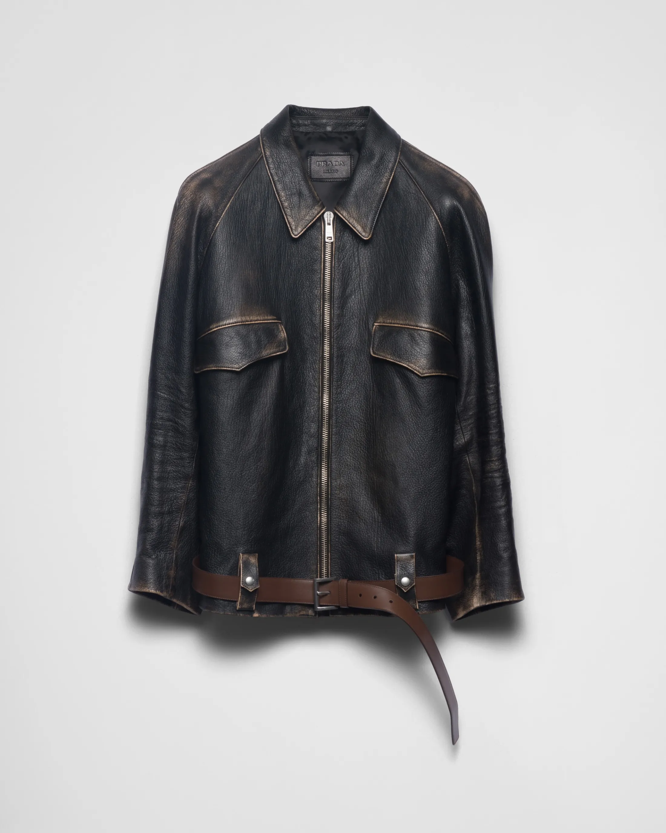 Prada Leather blouson jacket Black Shop