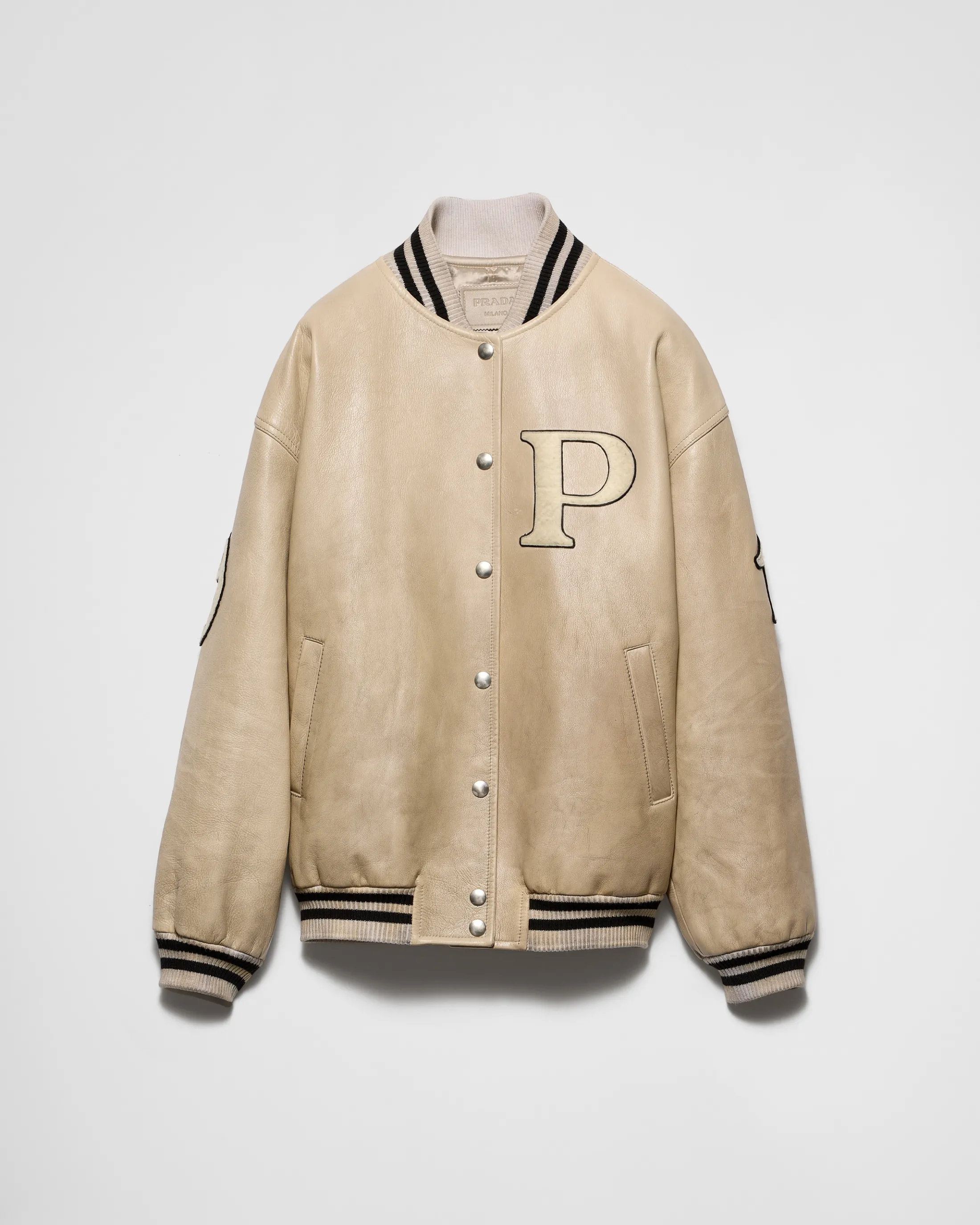 Prada Leather bomber jacket with patch Ivory Clearance