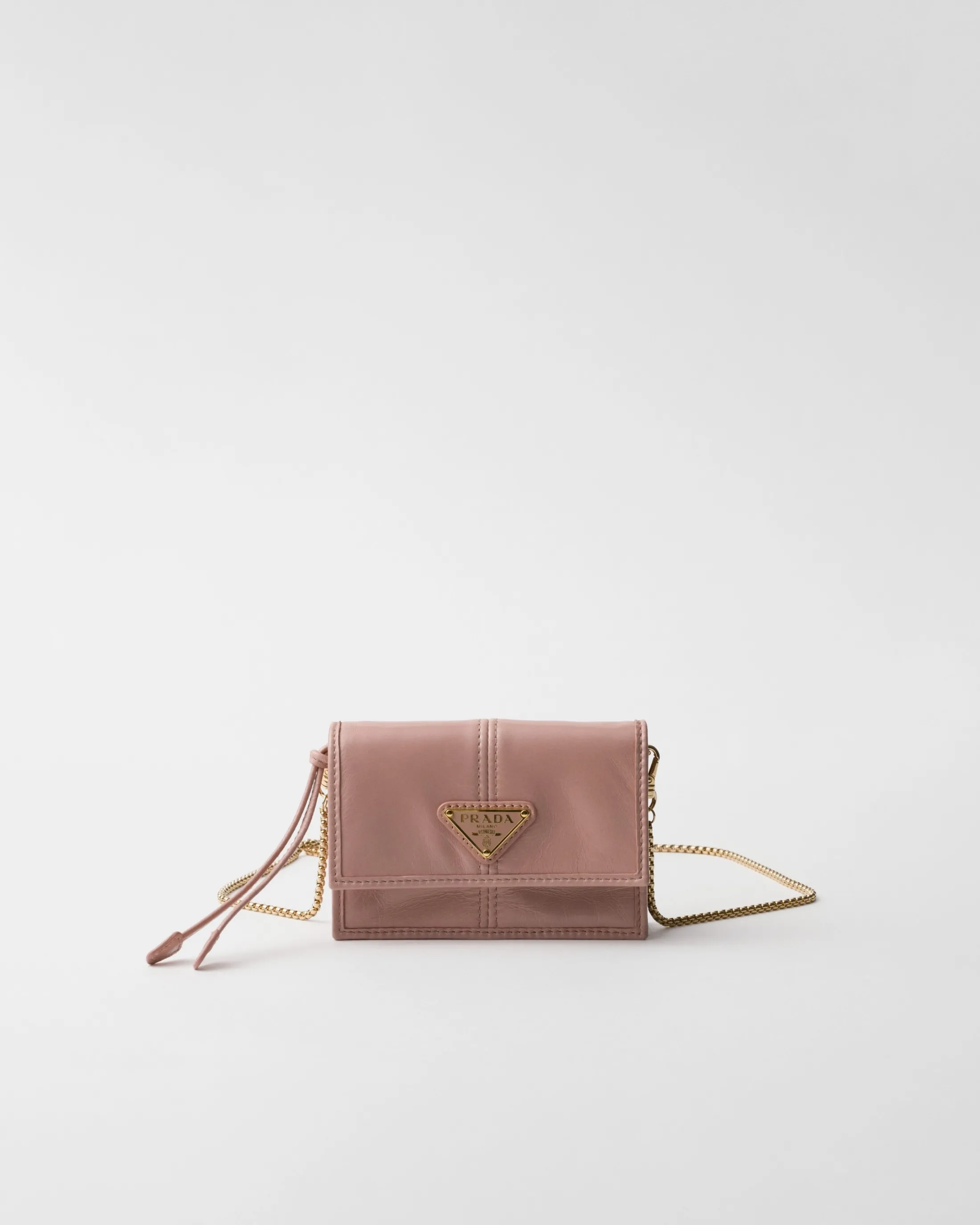 Prada Leather card holder with shoulder strap Rosyblush Fashion