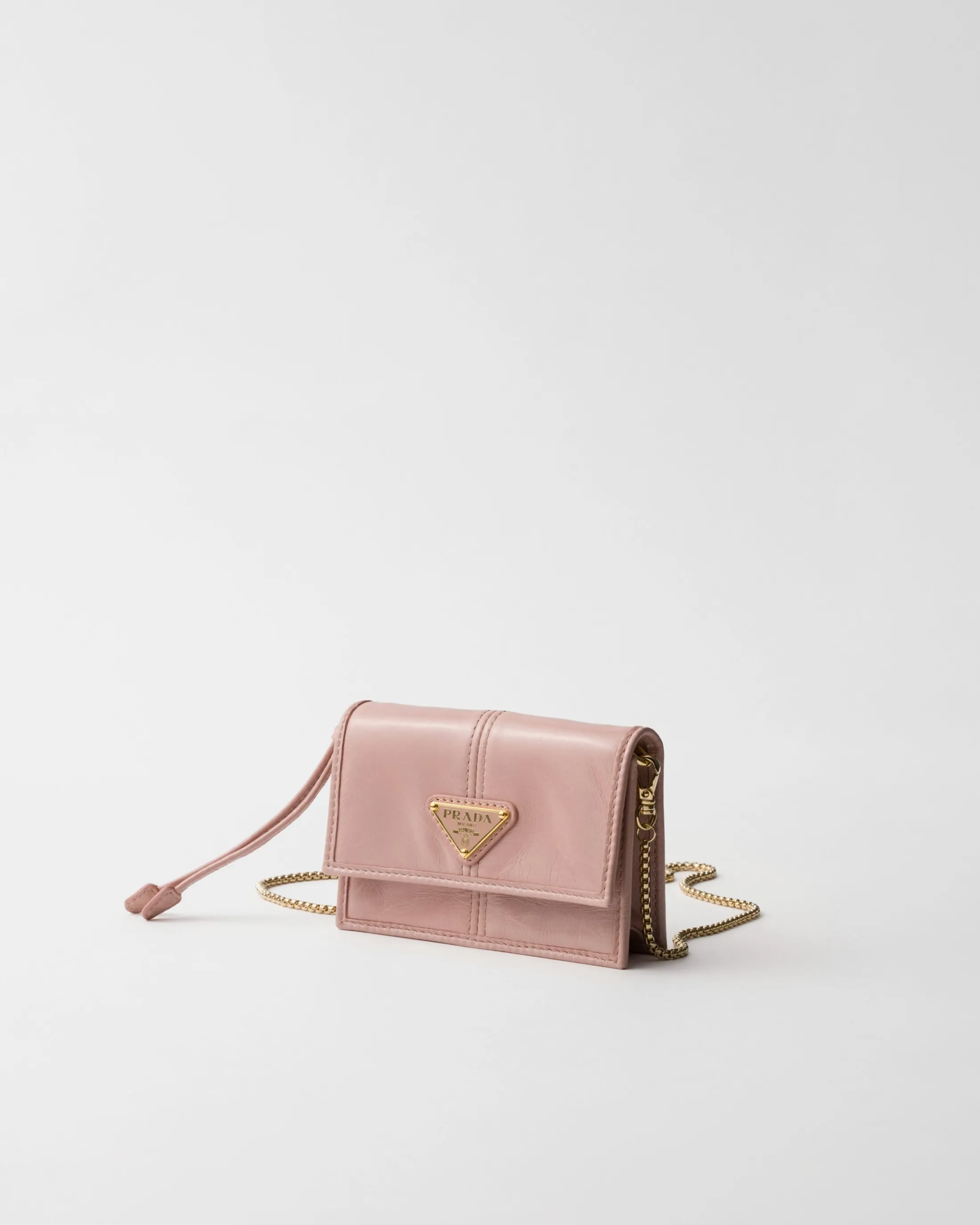 Prada Leather card holder with shoulder strap Rosyblush Fashion