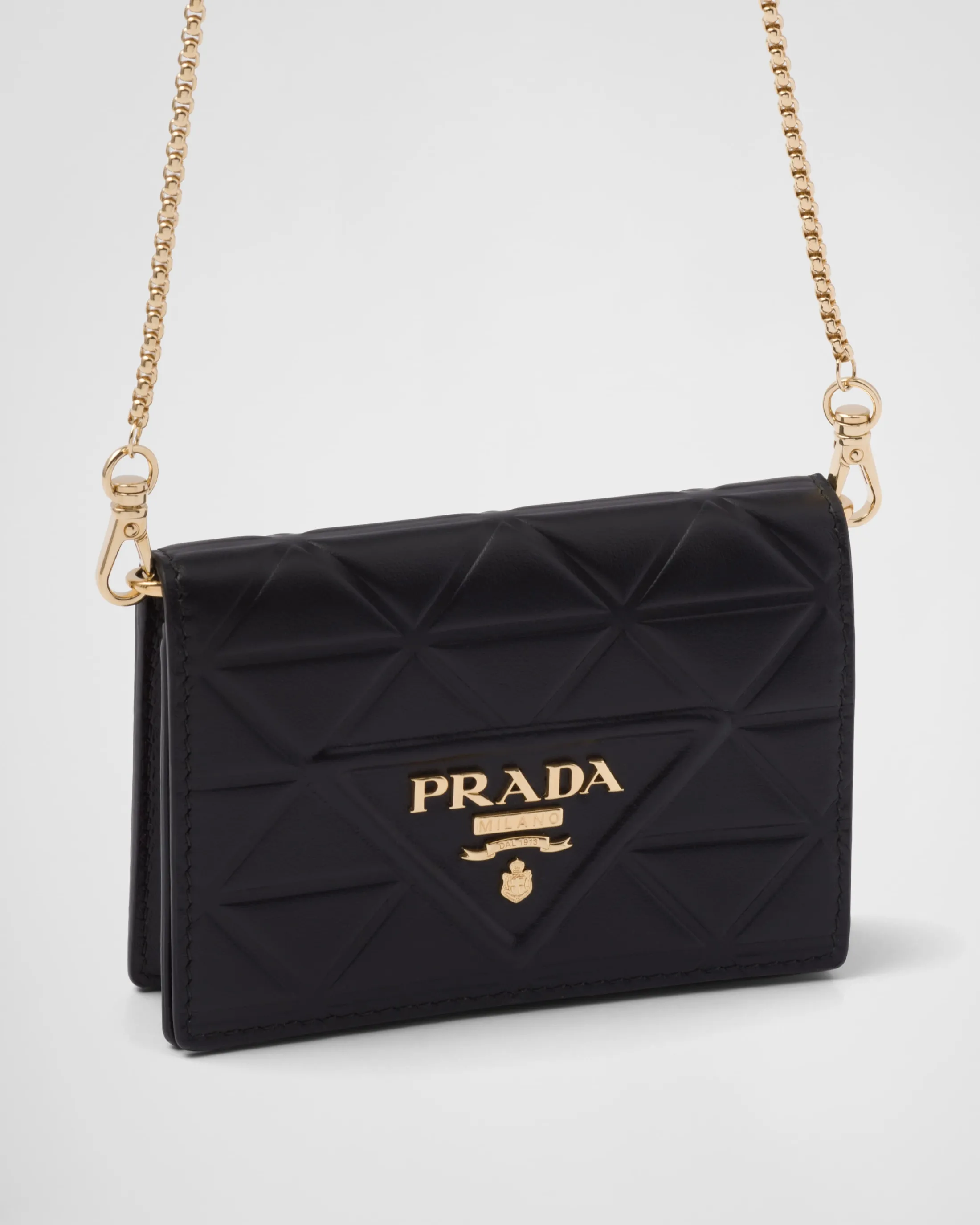 Prada Leather card holder with shoulder strap Black Cheap