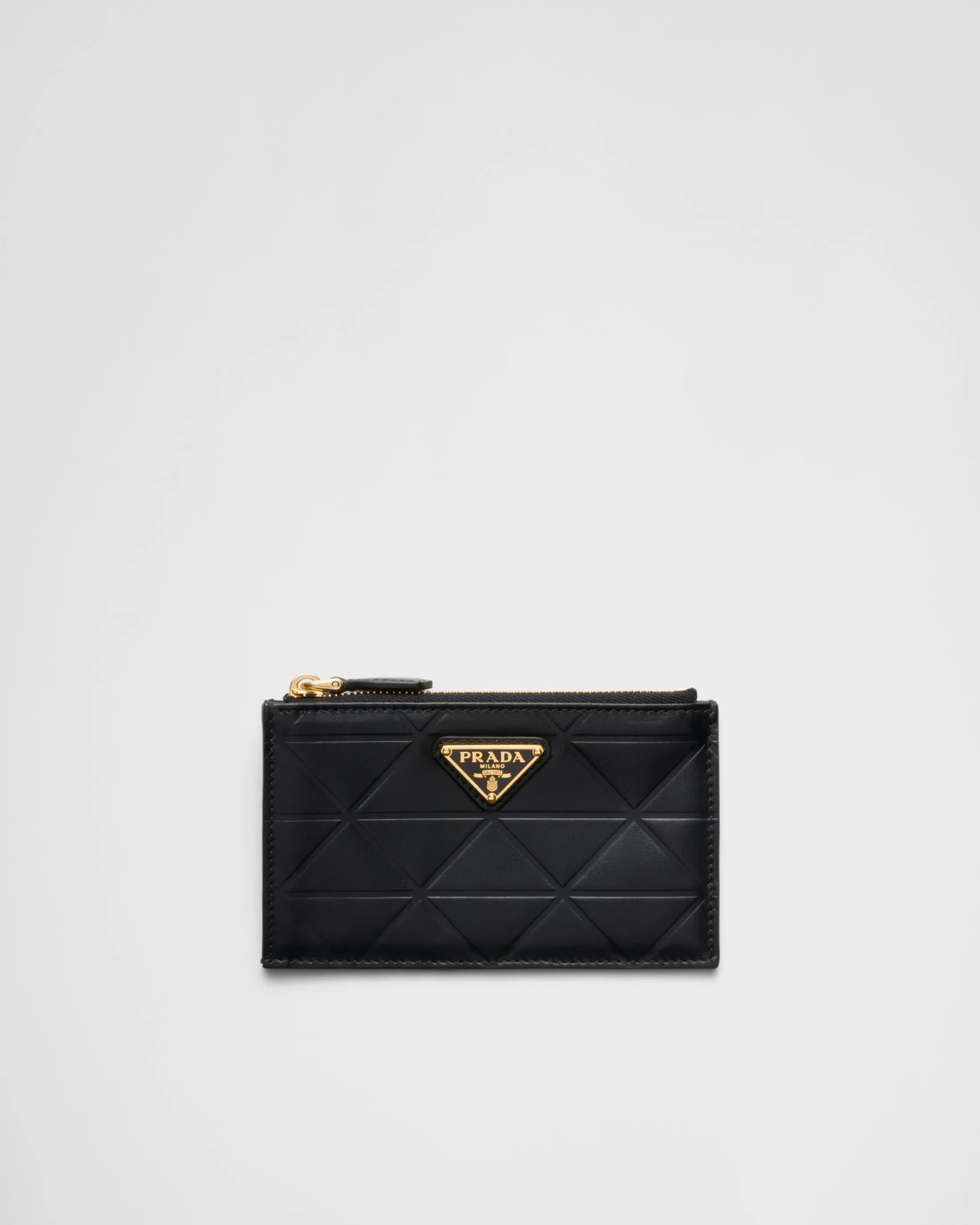 Prada Leather card holder with triangle motif Black Store