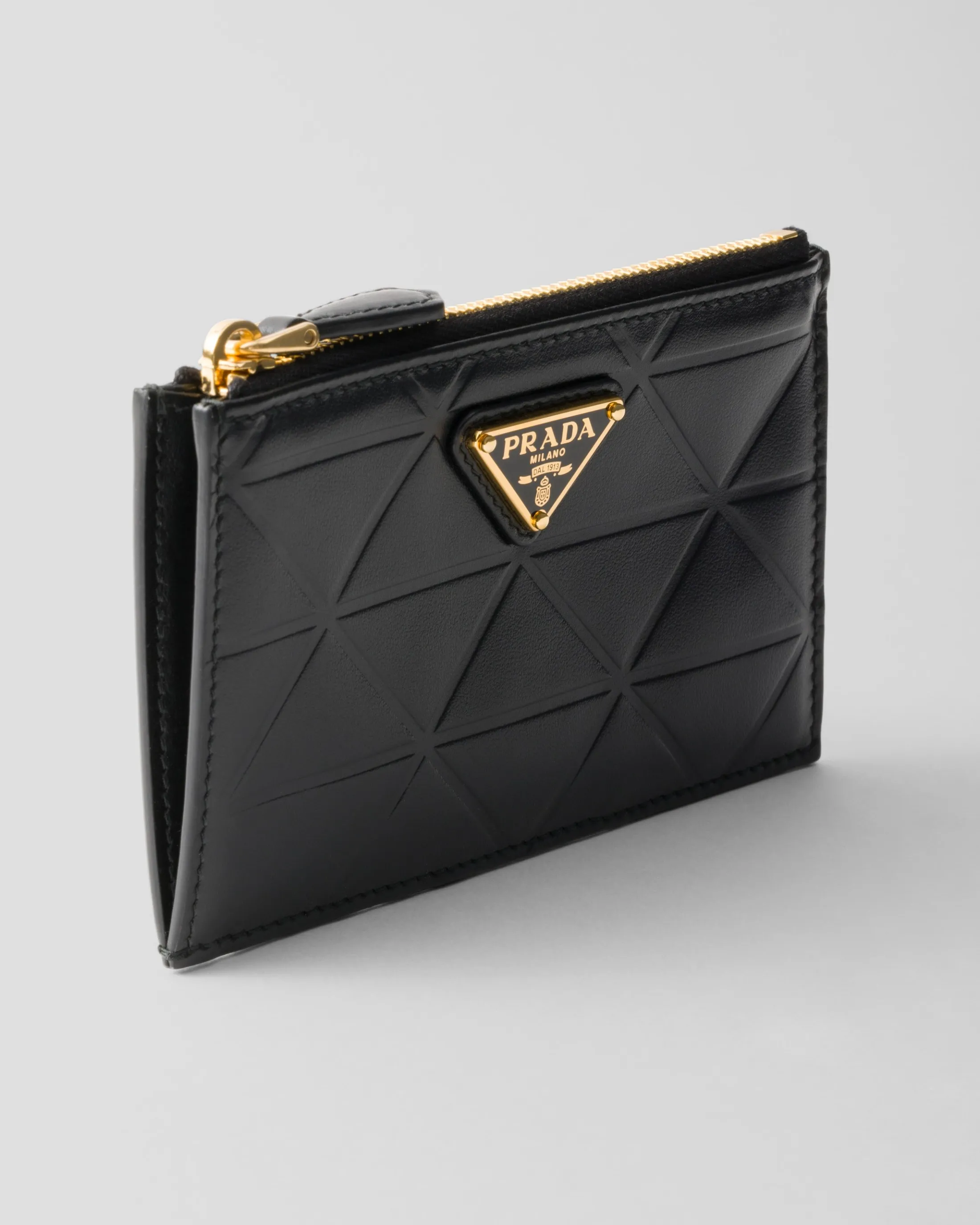 Prada Leather card holder with triangle motif Black Store