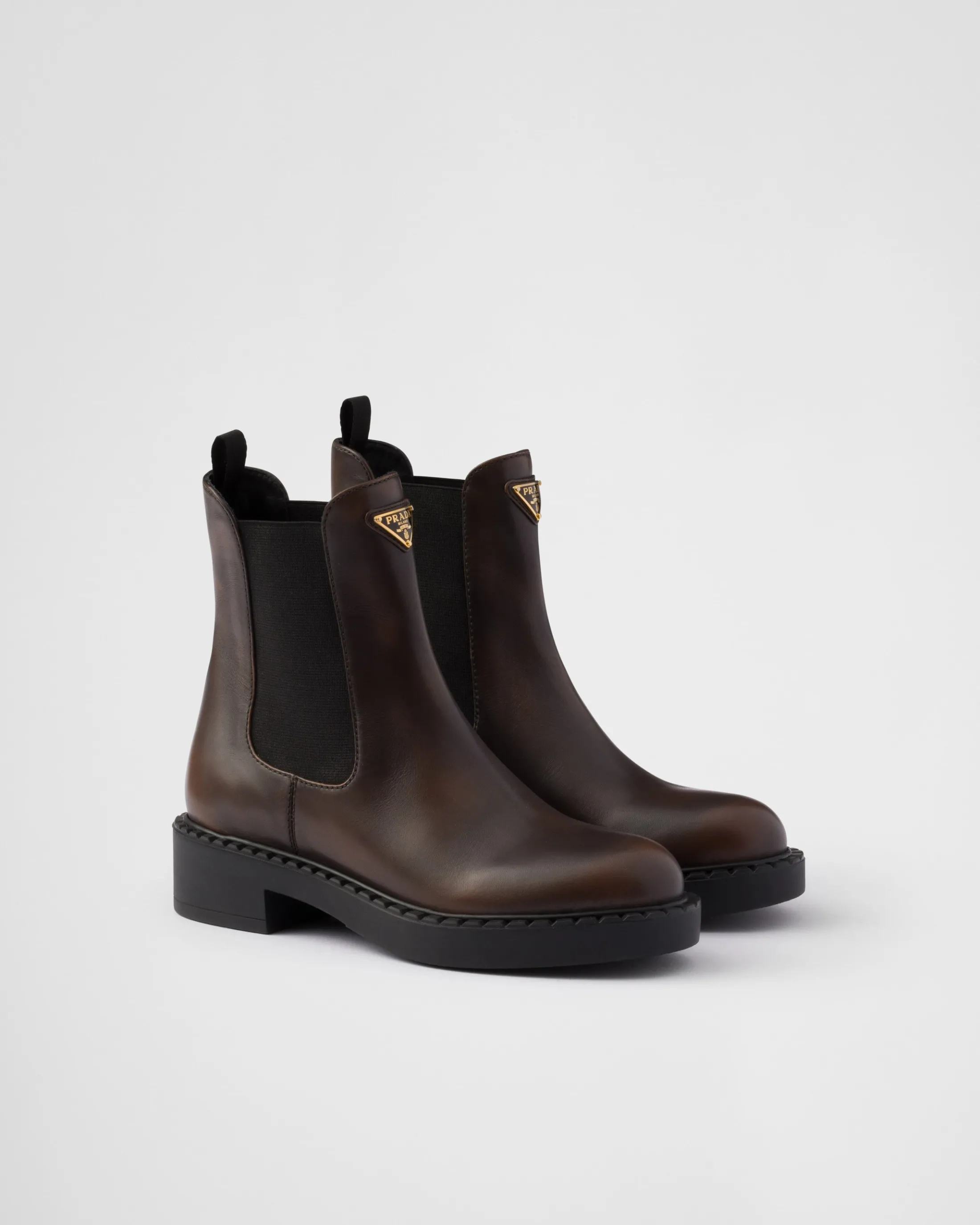 Prada Leather Chelsea boots Darkbrown Flash Sale