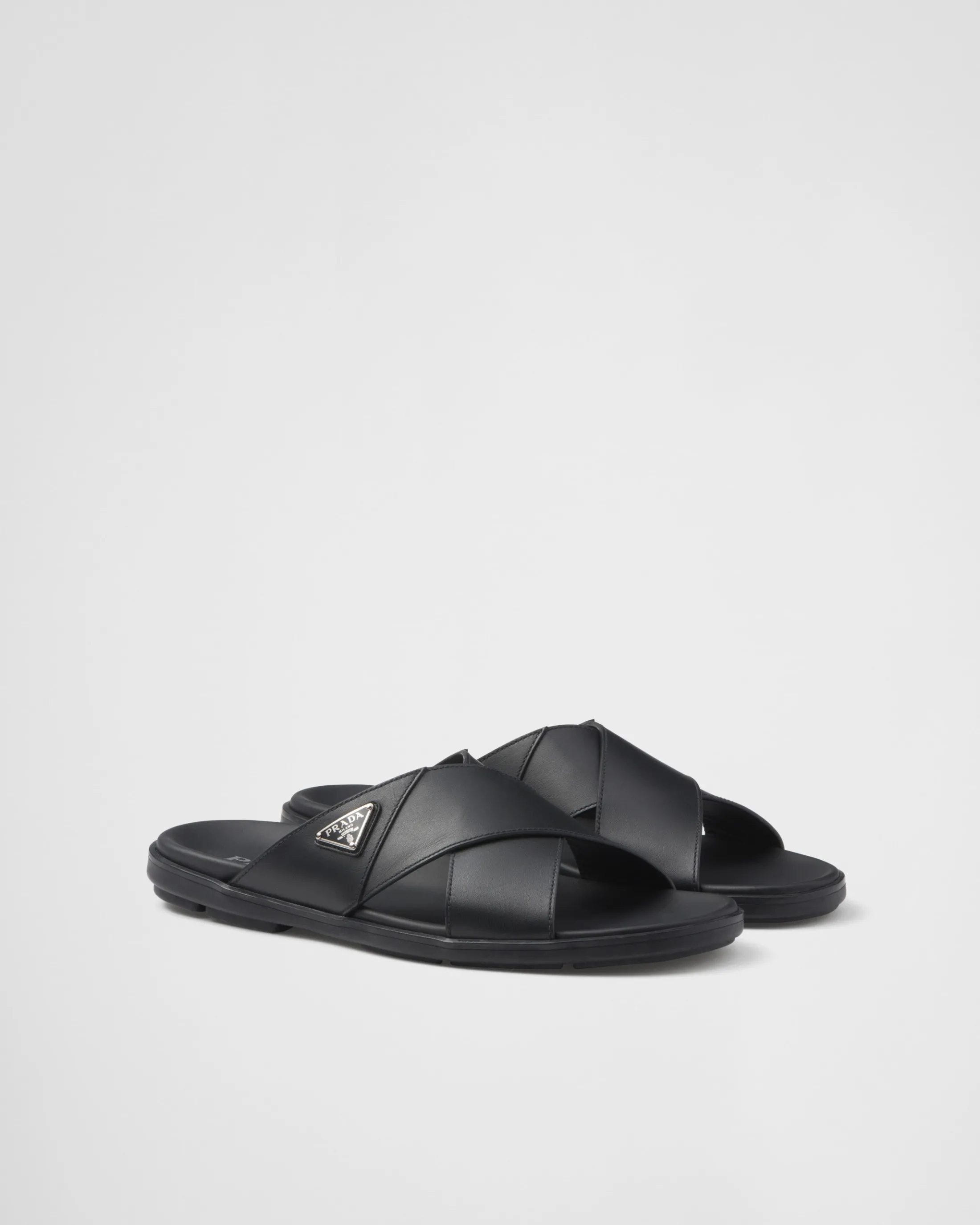 Prada Leather crisscross slides Black Flash Sale