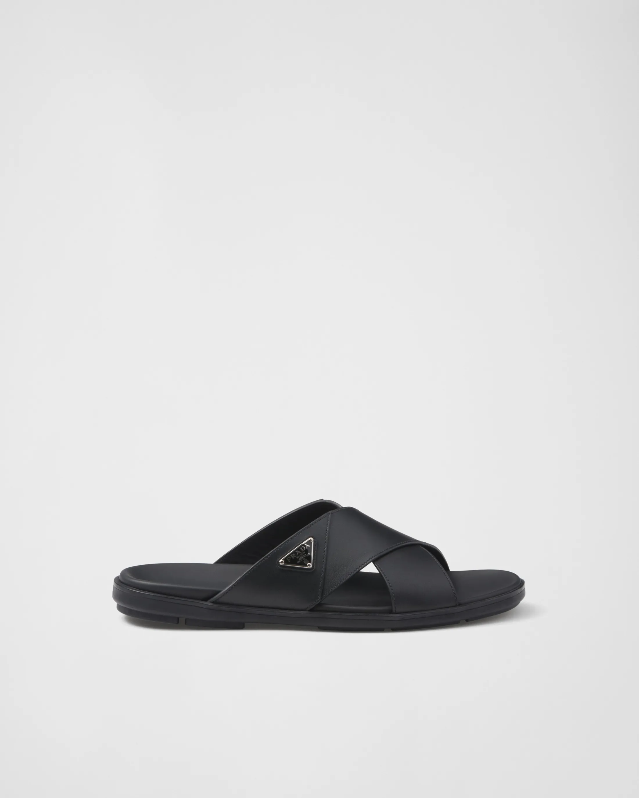 Prada Leather crisscross slides Black Flash Sale