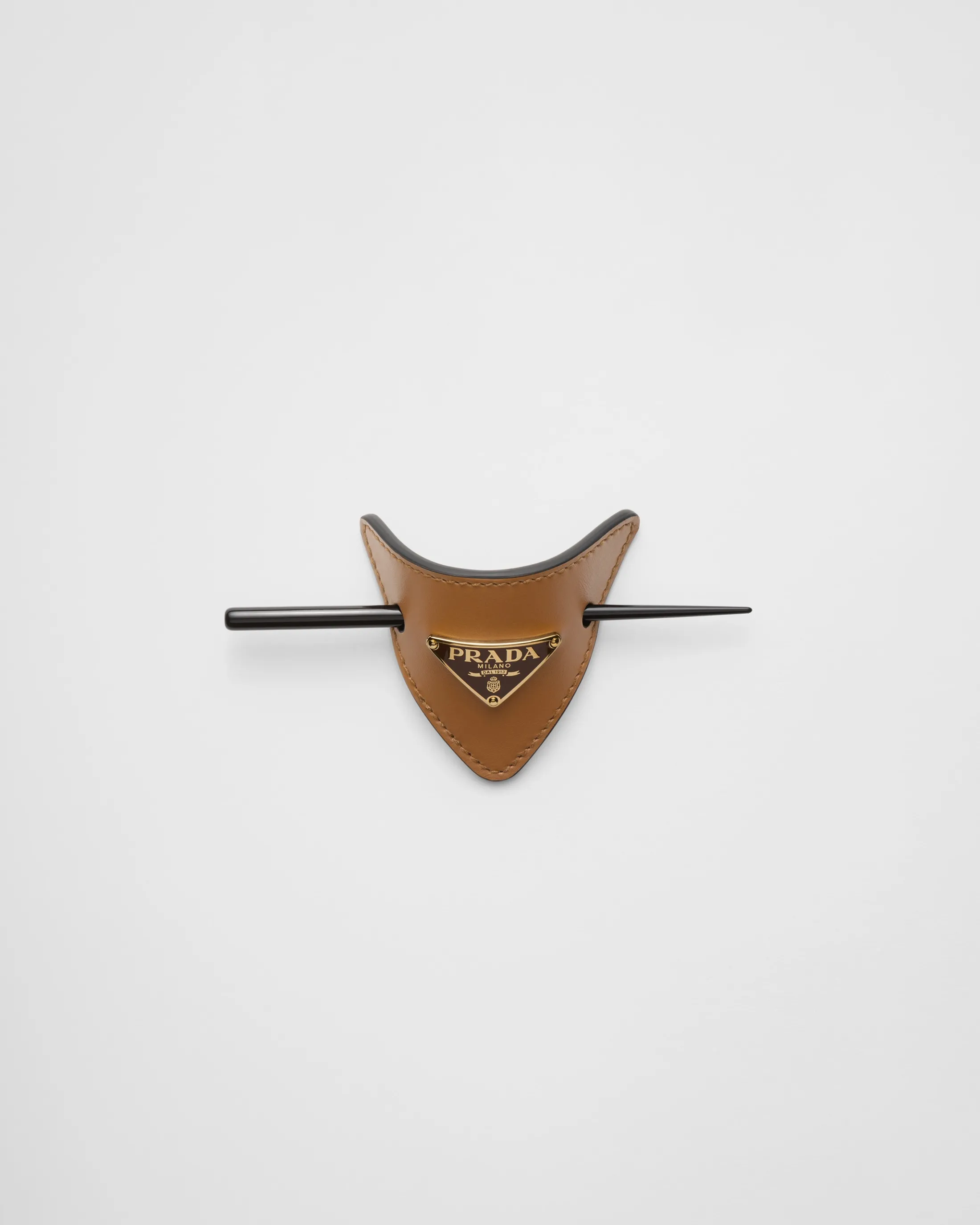 Prada Leather hair clip Caramel Cheap