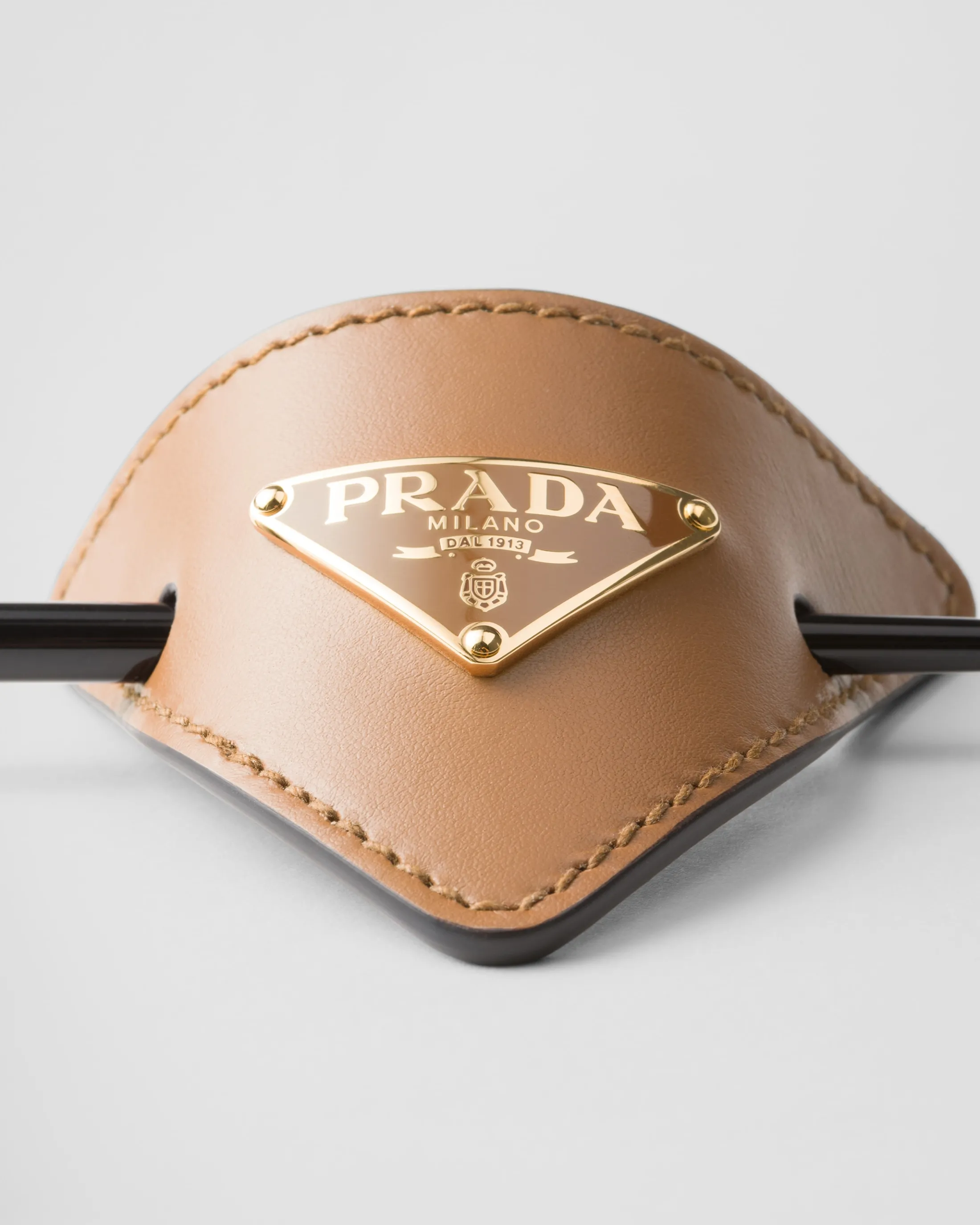 Prada Leather hair clip Caramel Cheap