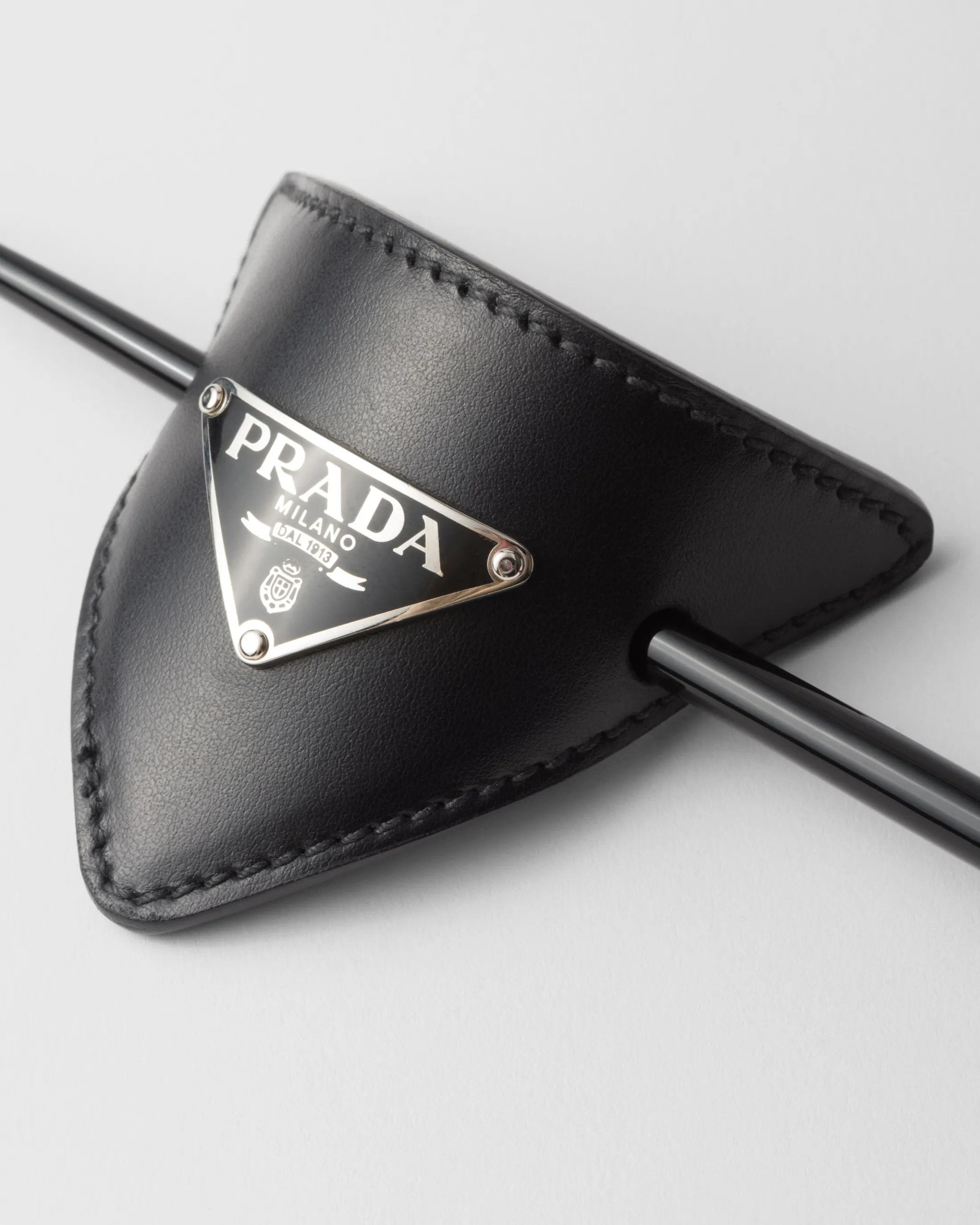 Prada Leather hair clip Black Cheap