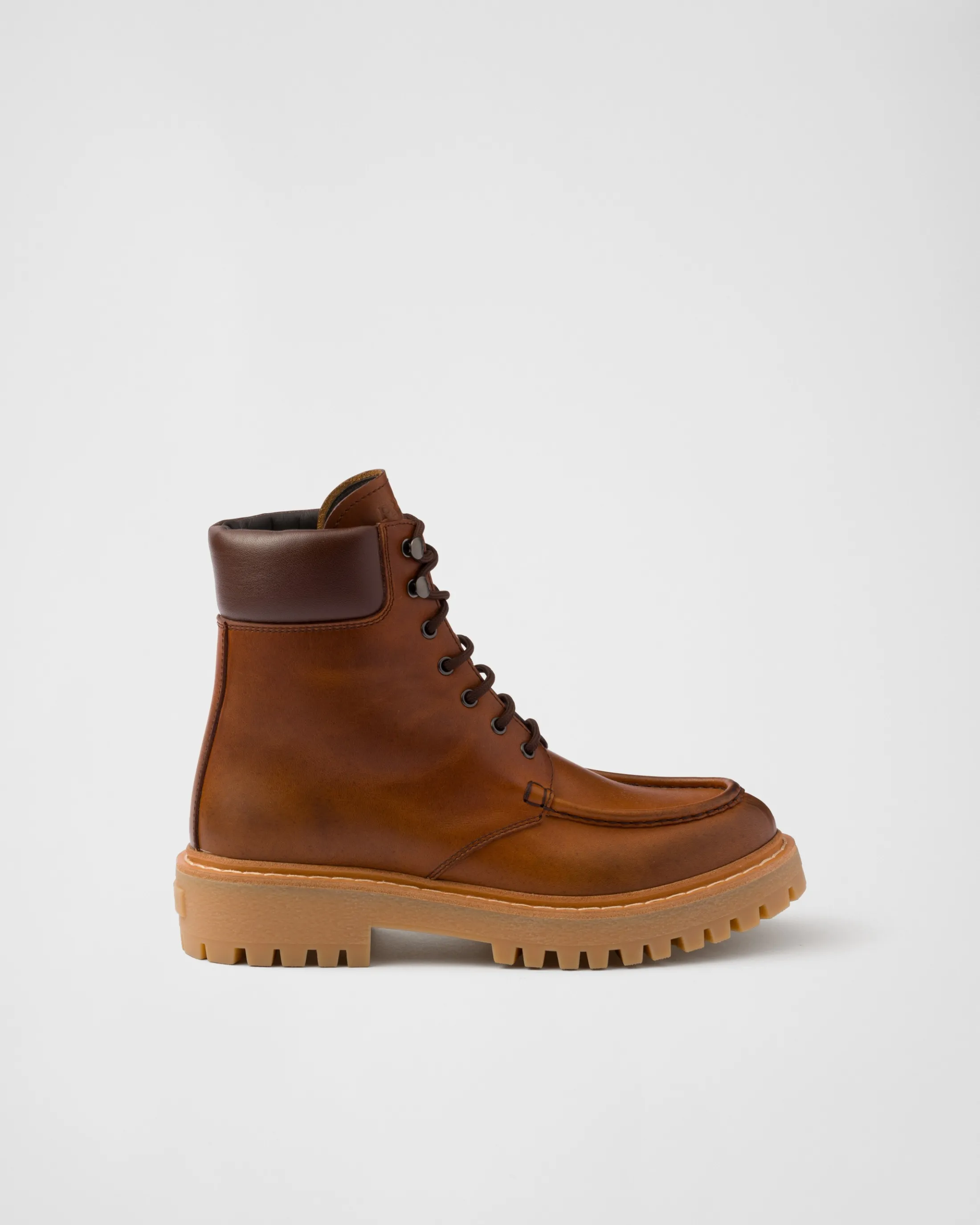 Prada Leather lace-up boots Cognac Shop