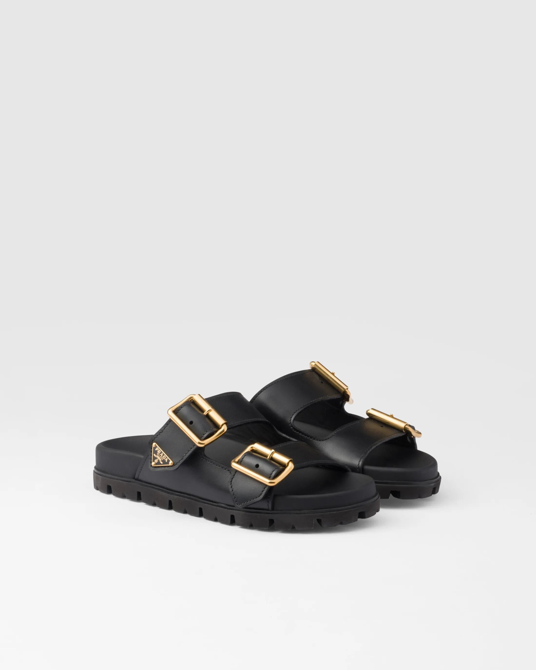 Prada Leather strap slides Black Store